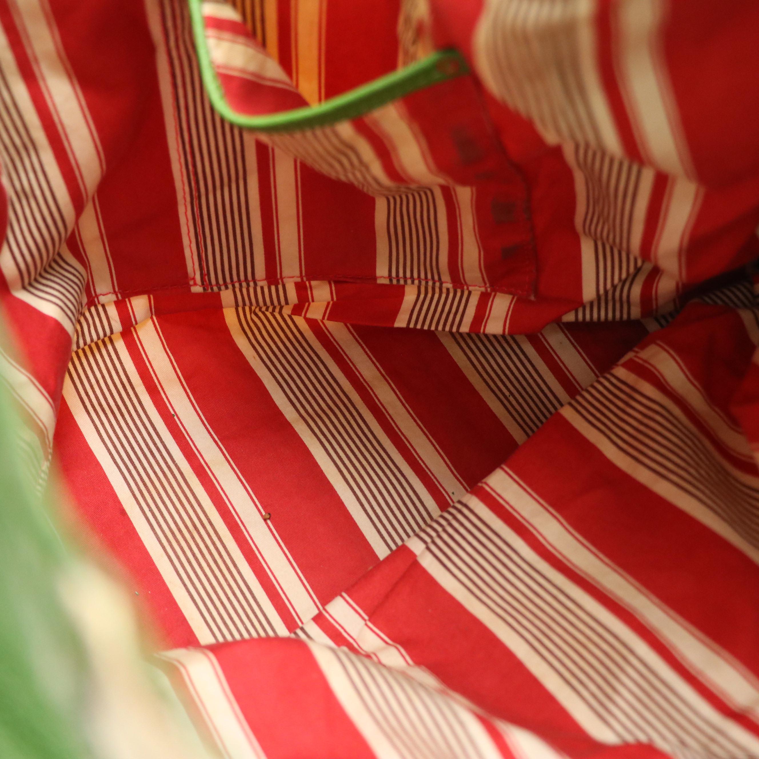 Kate Spade Green Leather Trimmed Hobo Bag, Striped Dome and Green Shoulder Tote