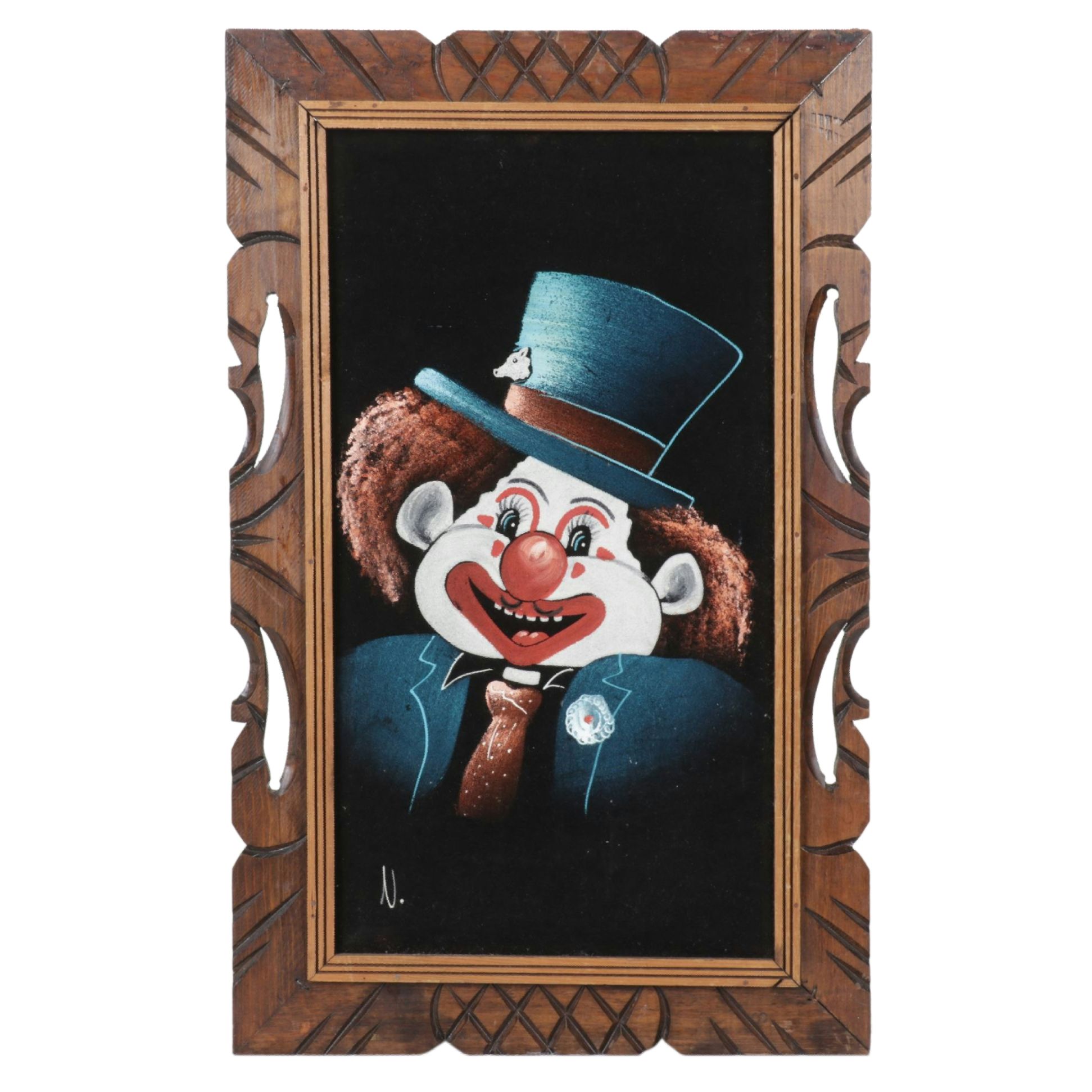 Acrylic Clown Portrait on Black Velvet