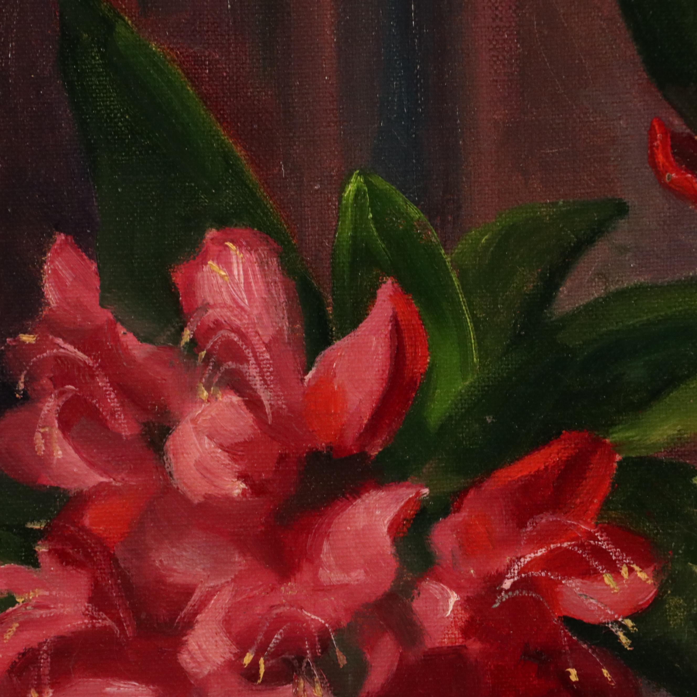 D. Langseder Still Life Oil Painting "Red Rhododendron," 1989