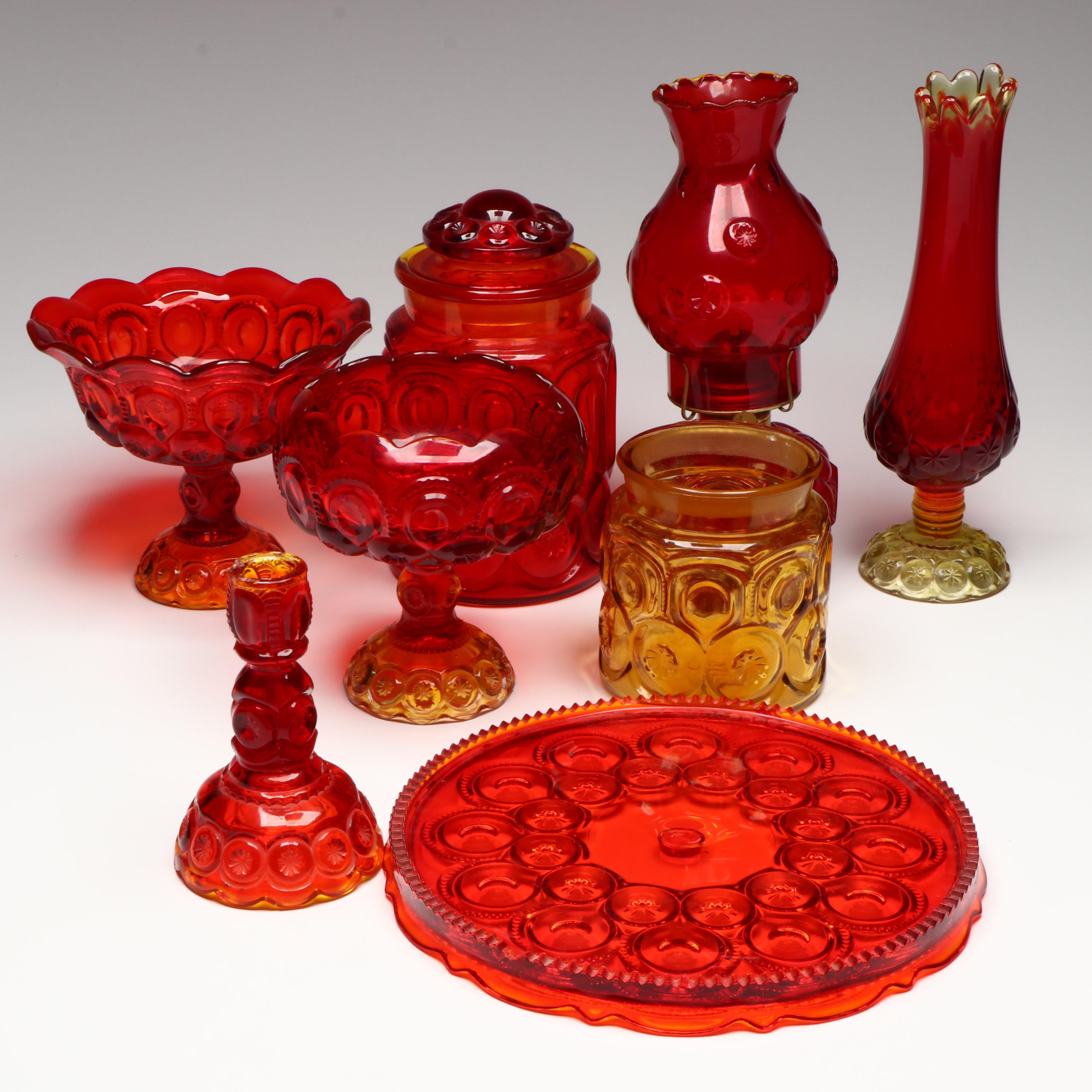 Impressed Cranberry Amber Carnival Glass Vases and Other Tableware