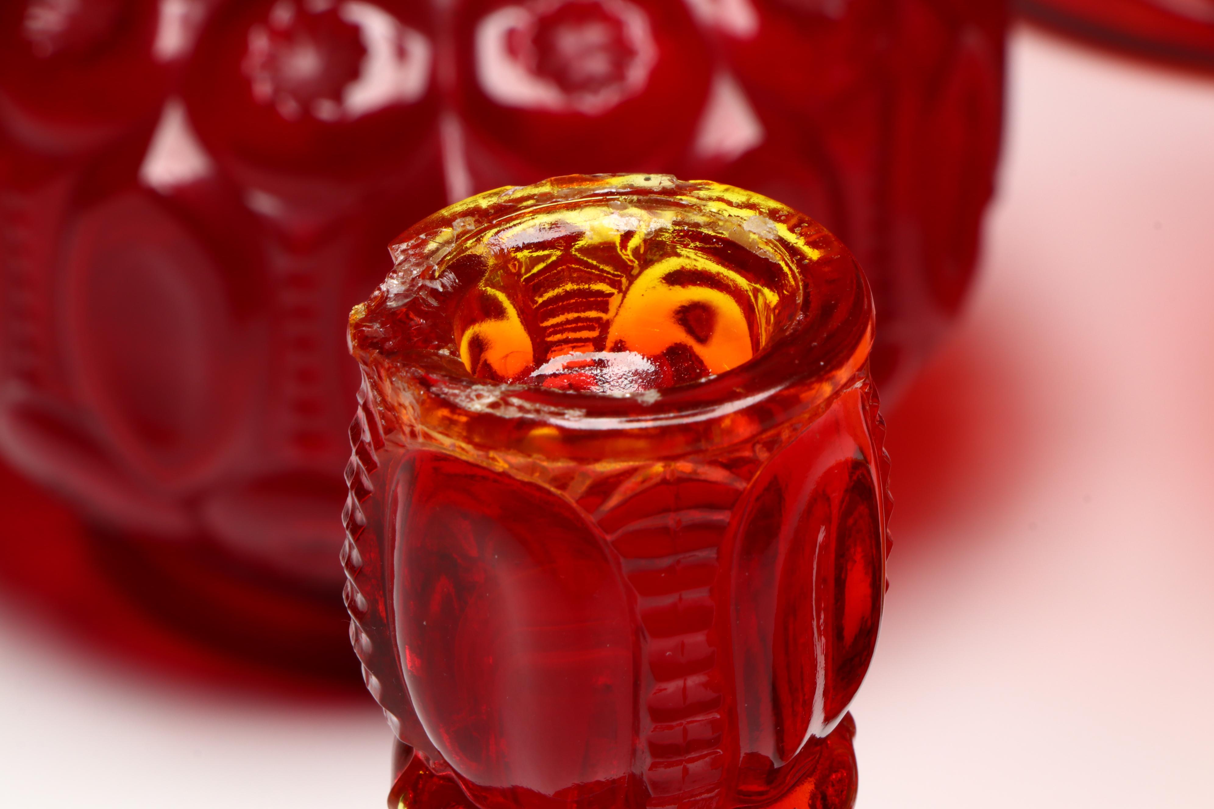 Impressed Cranberry Amber Carnival Glass Vases and Other Tableware