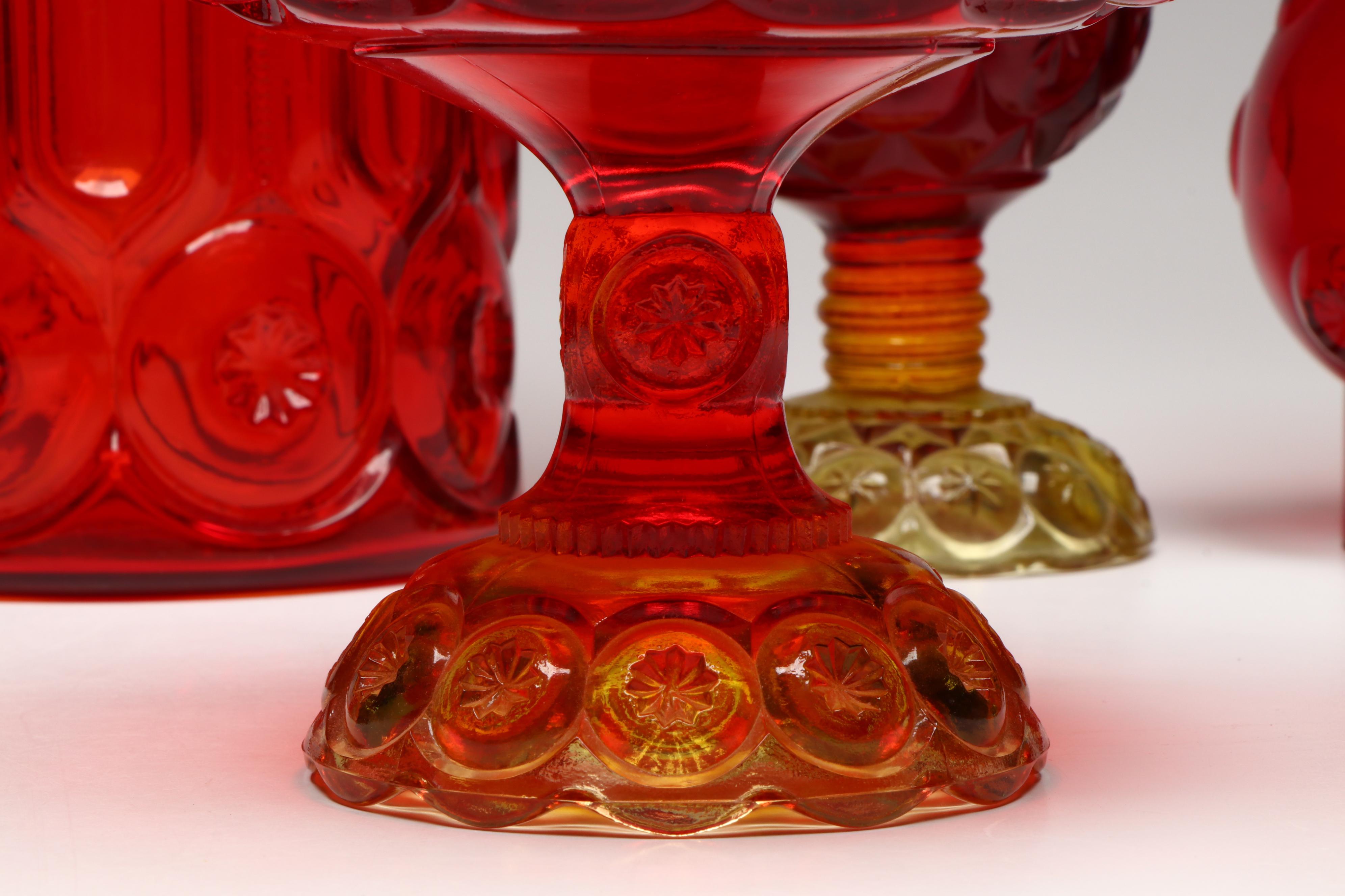Impressed Cranberry Amber Carnival Glass Vases and Other Tableware