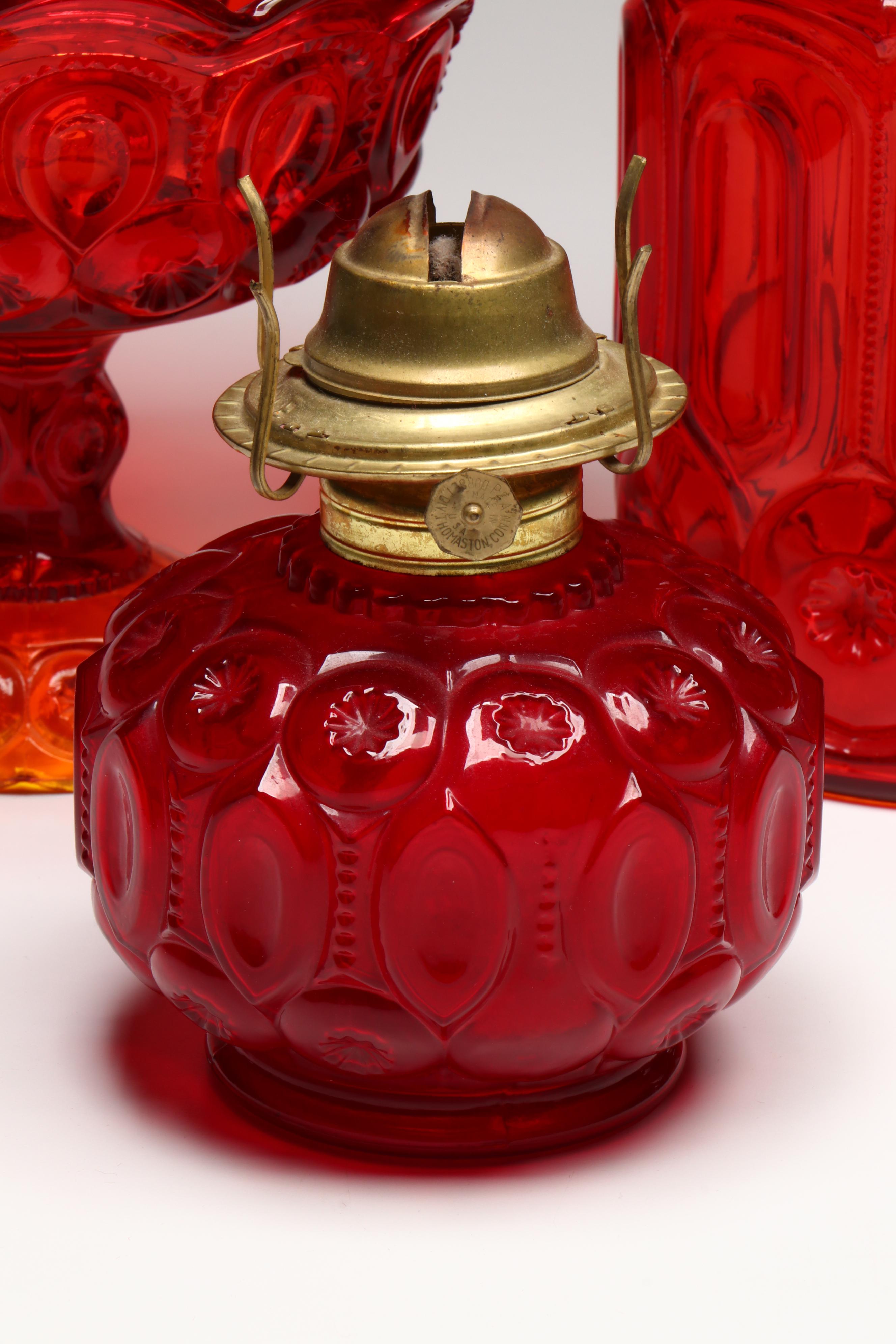 Impressed Cranberry Amber Carnival Glass Vases and Other Tableware