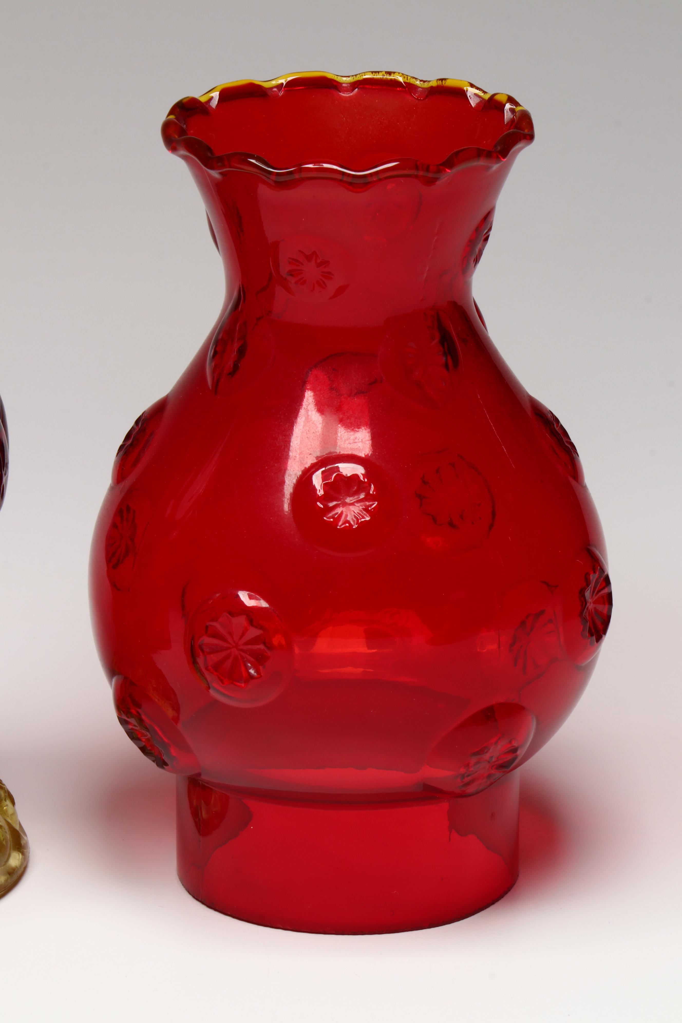 Impressed Cranberry Amber Carnival Glass Vases and Other Tableware