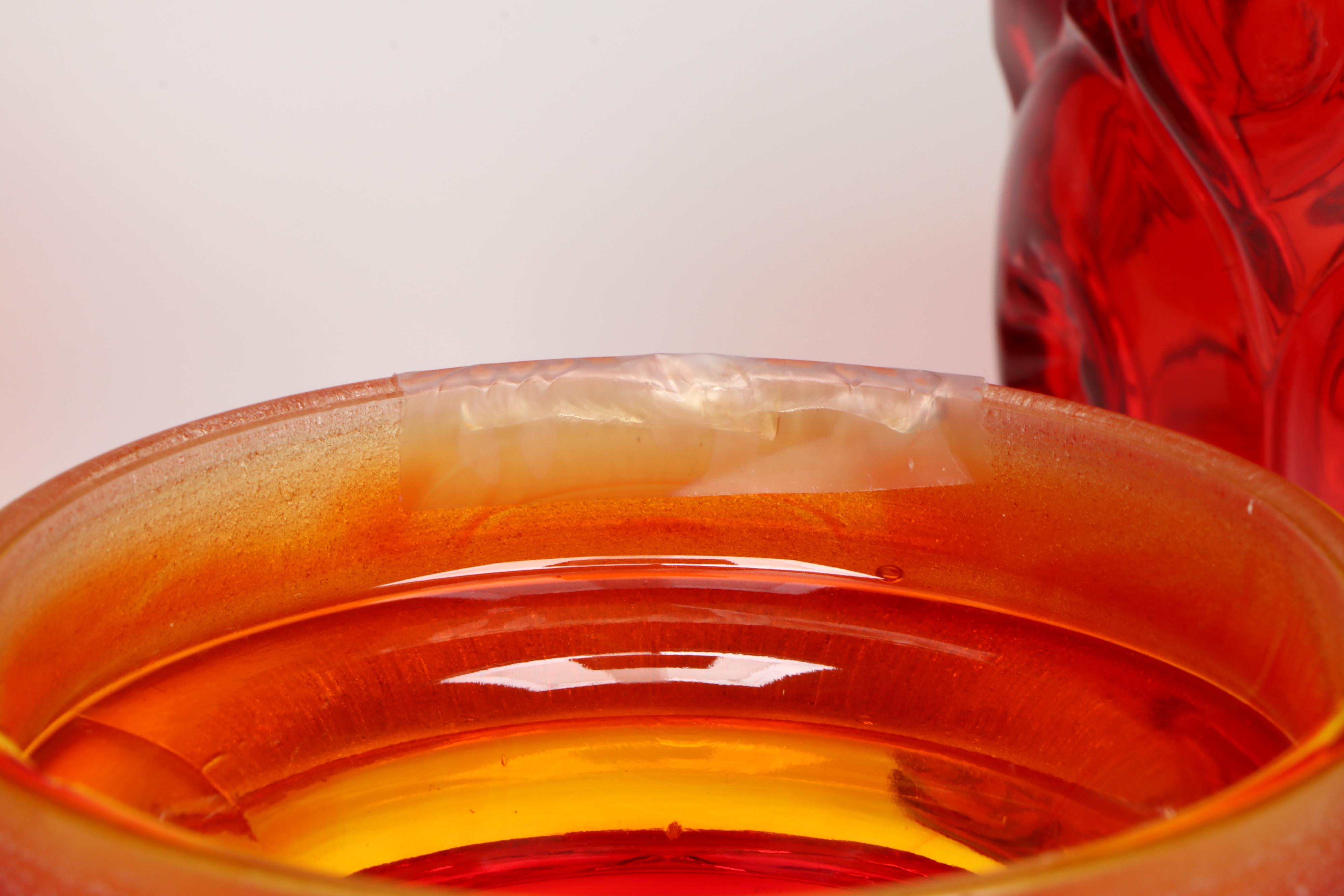 Impressed Cranberry Amber Carnival Glass Vases and Other Tableware