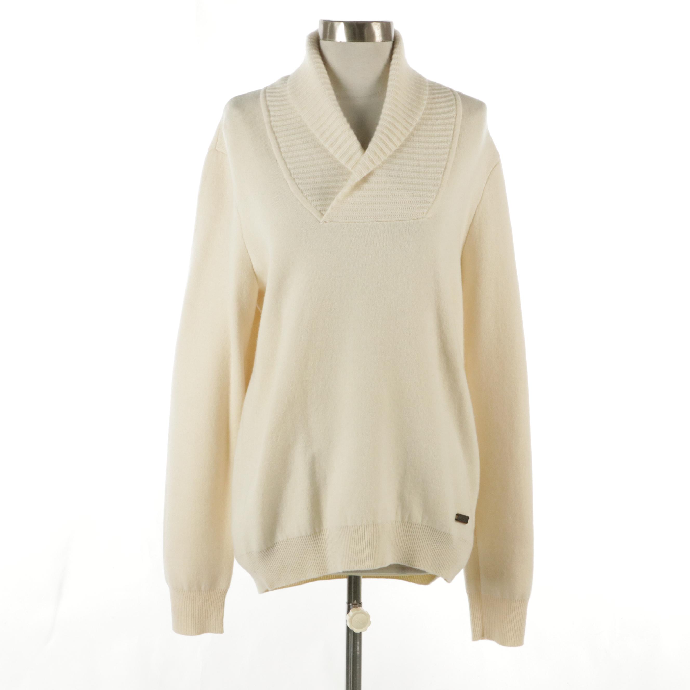 Burberry London Cream Wool/Cashmere Blend Shawl Collar Sweater