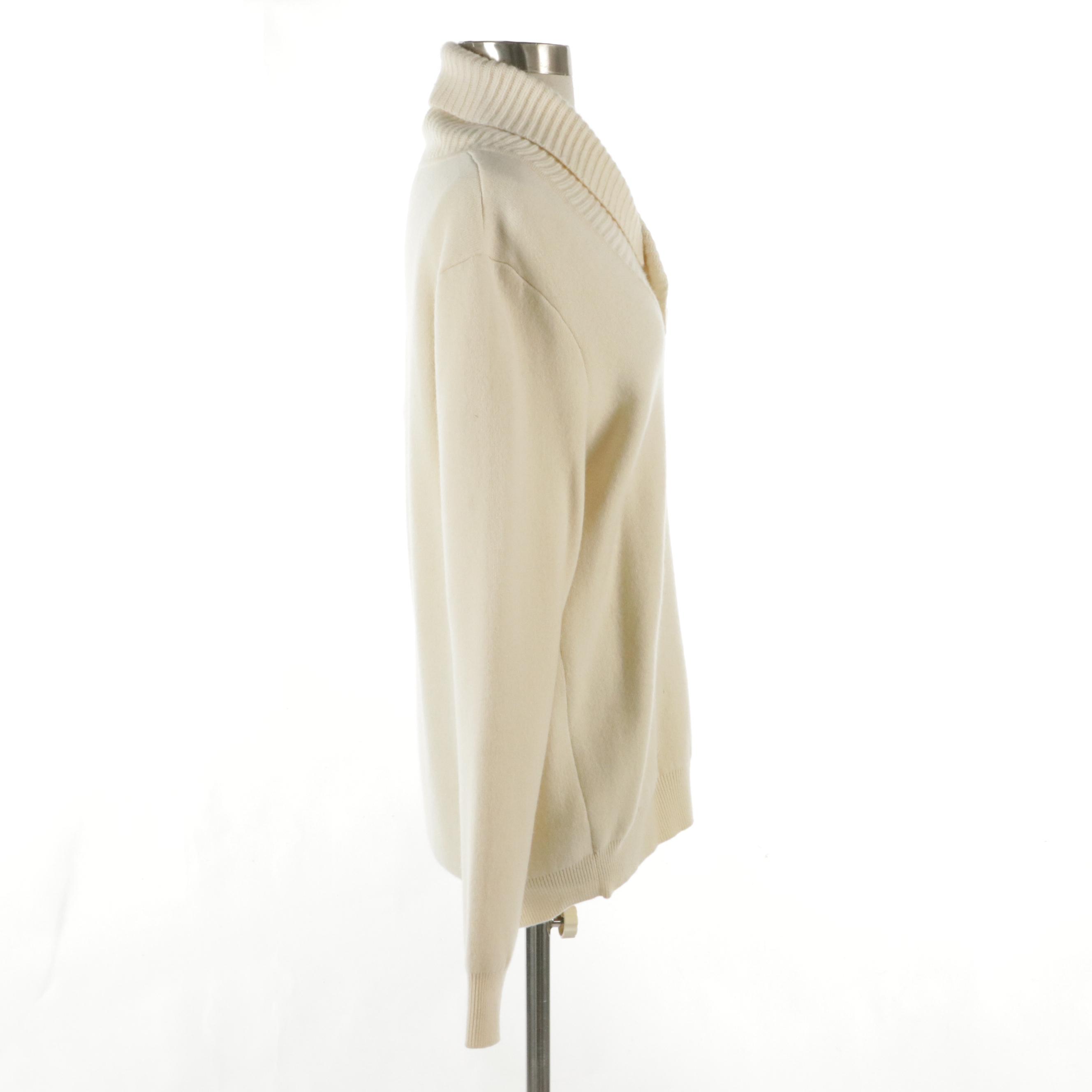 Burberry London Cream Wool/Cashmere Blend Shawl Collar Sweater