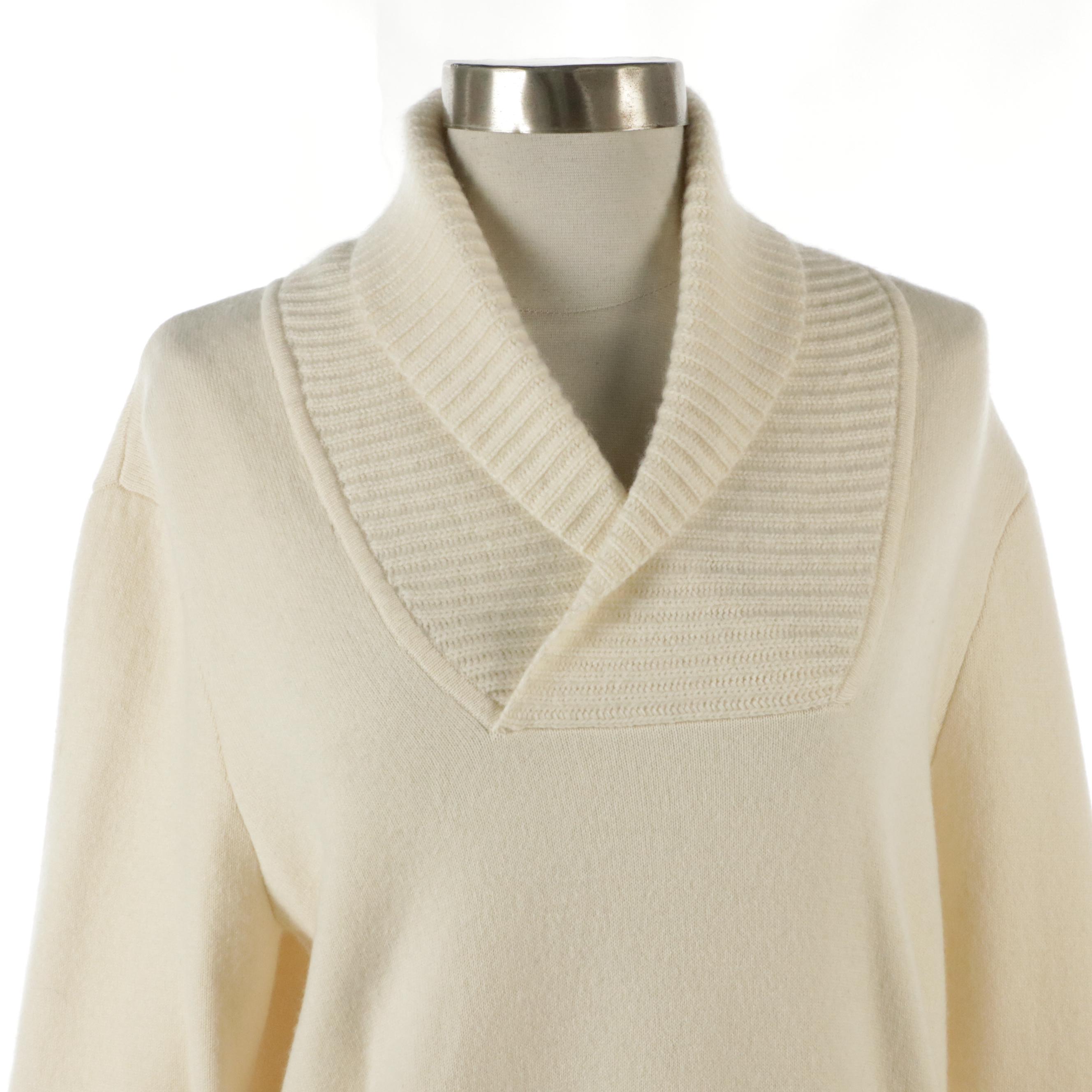 Burberry London Cream Wool/Cashmere Blend Shawl Collar Sweater
