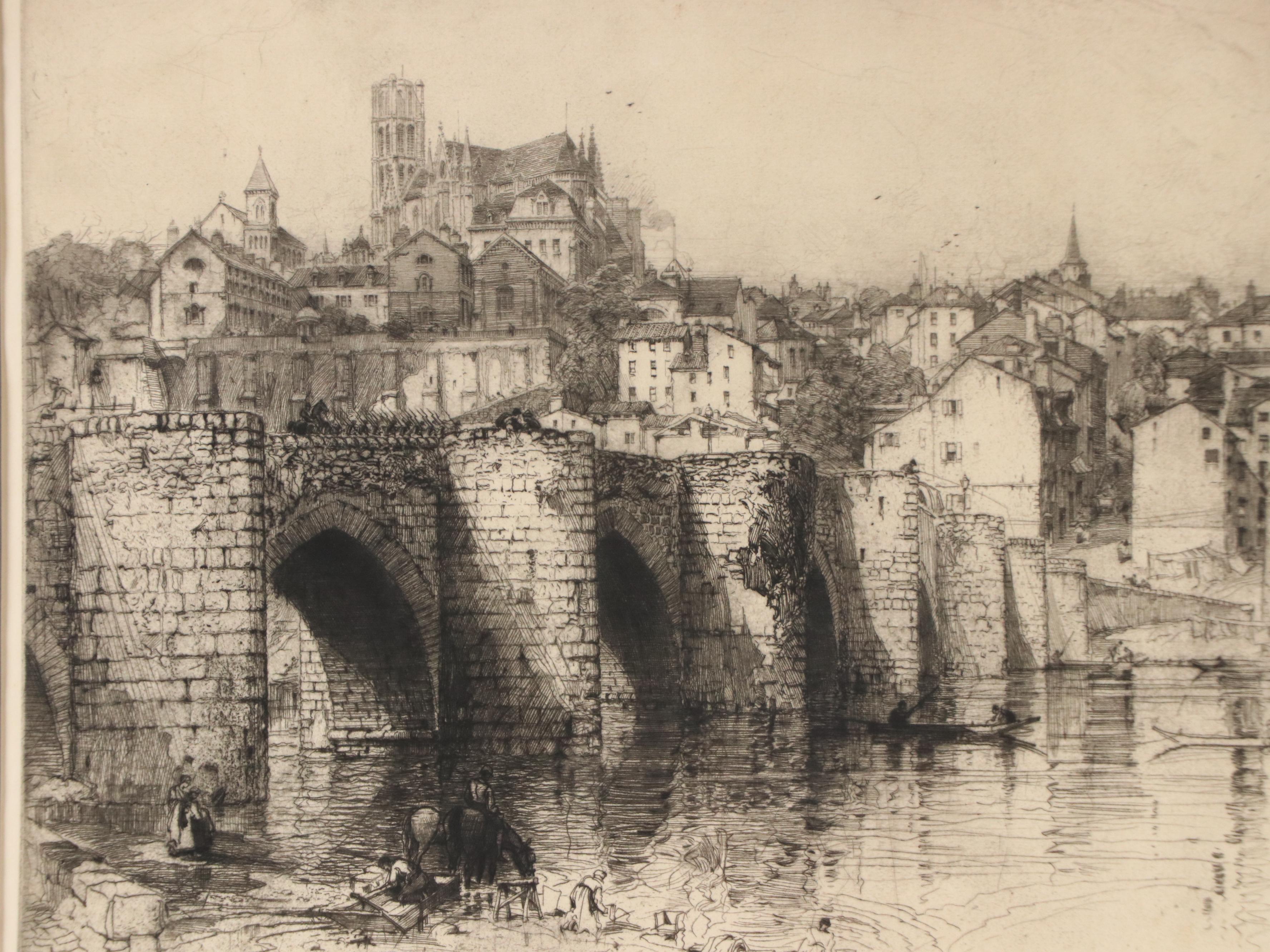 Hedley Fitton Etching "Pont Etienne," Late 19th Century