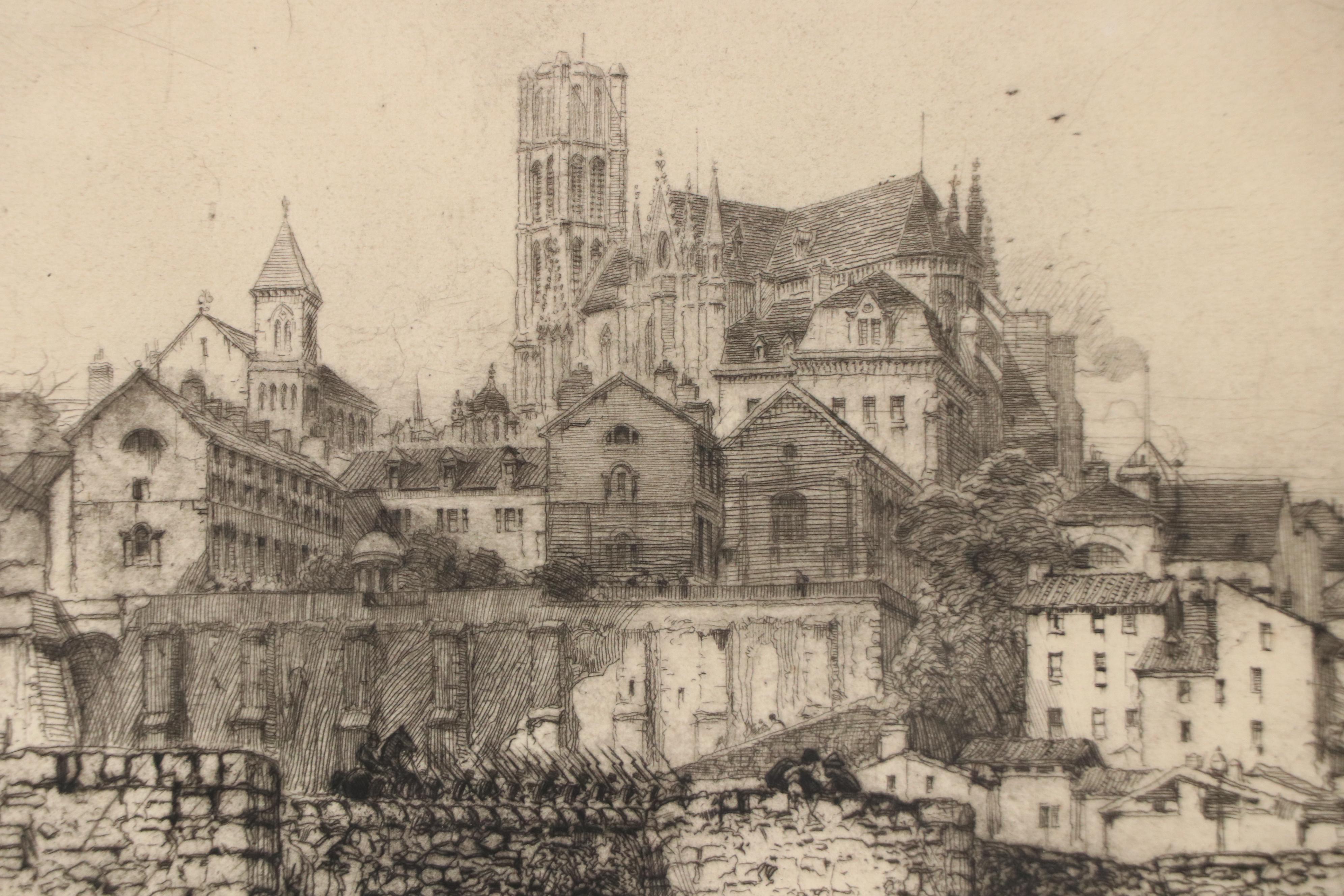 Hedley Fitton Etching "Pont Etienne," Late 19th Century