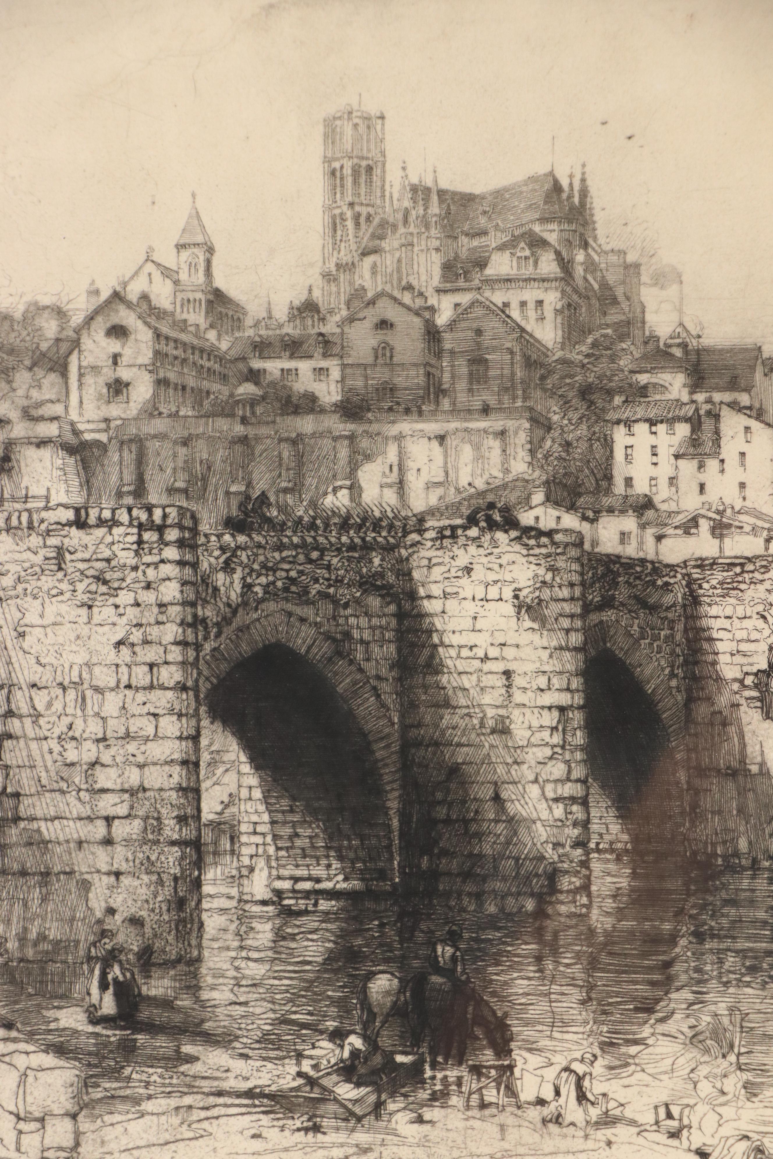 Hedley Fitton Etching "Pont Etienne," Late 19th Century
