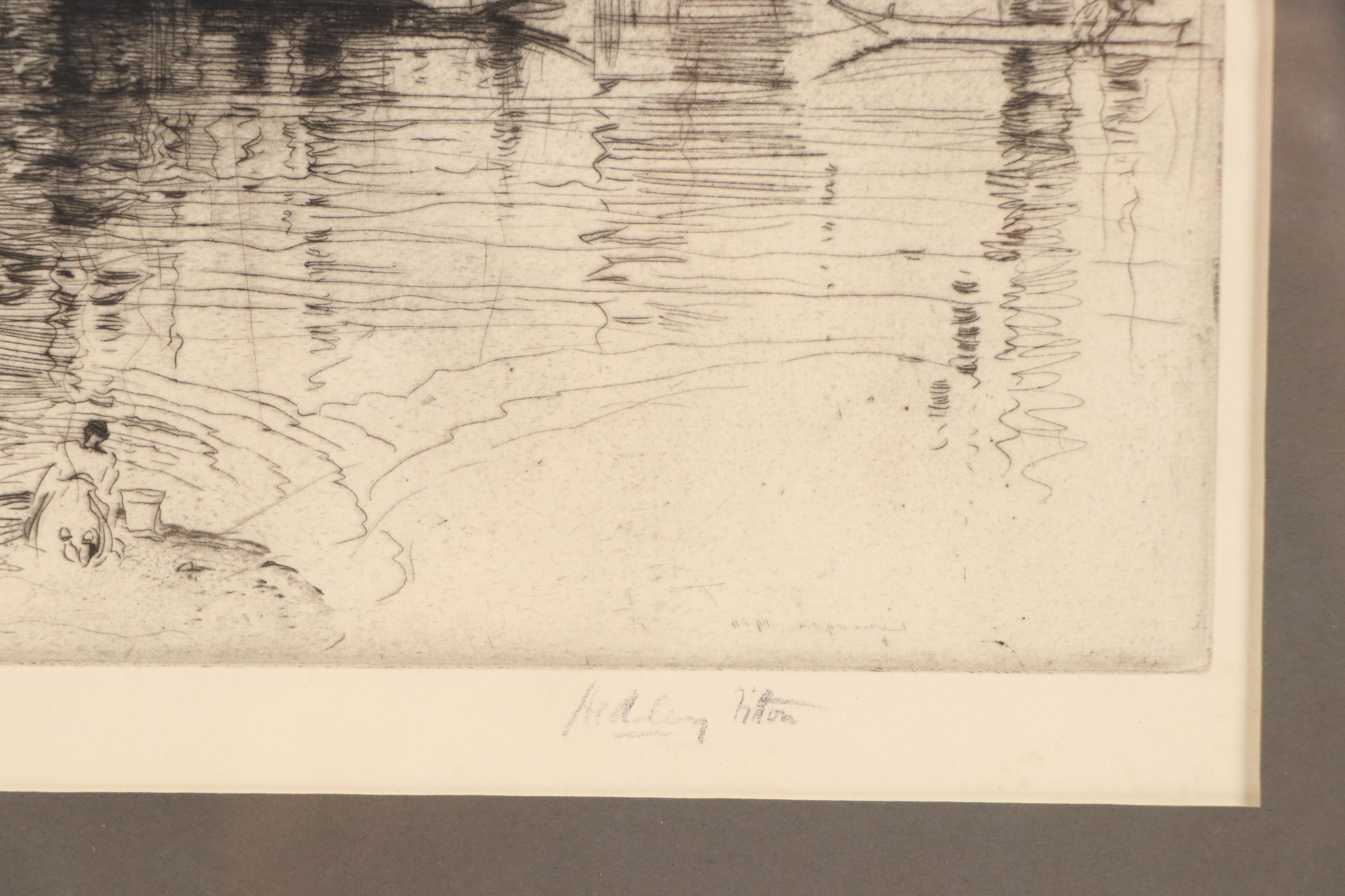 Hedley Fitton Etching "Pont Etienne," Late 19th Century