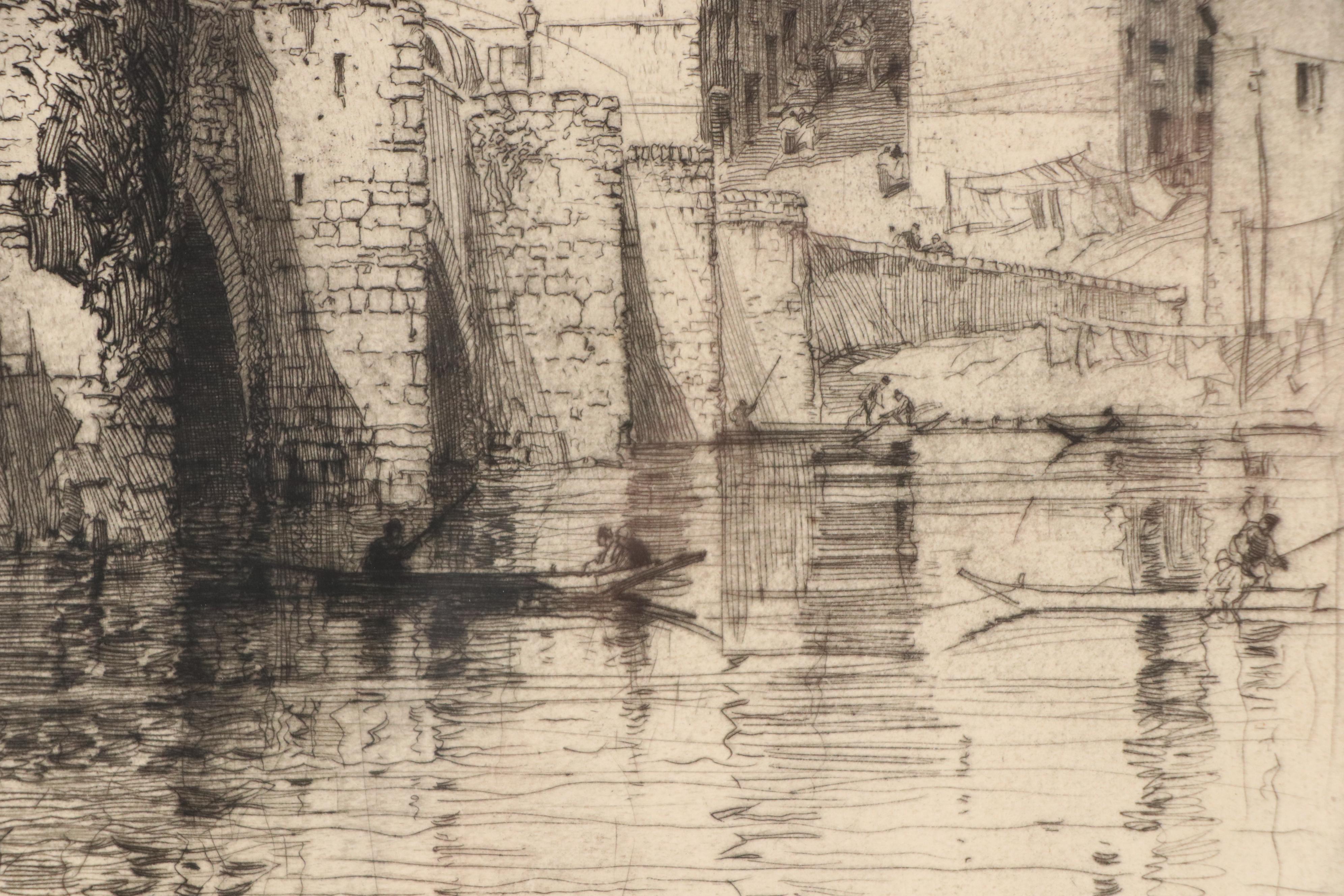 Hedley Fitton Etching "Pont Etienne," Late 19th Century