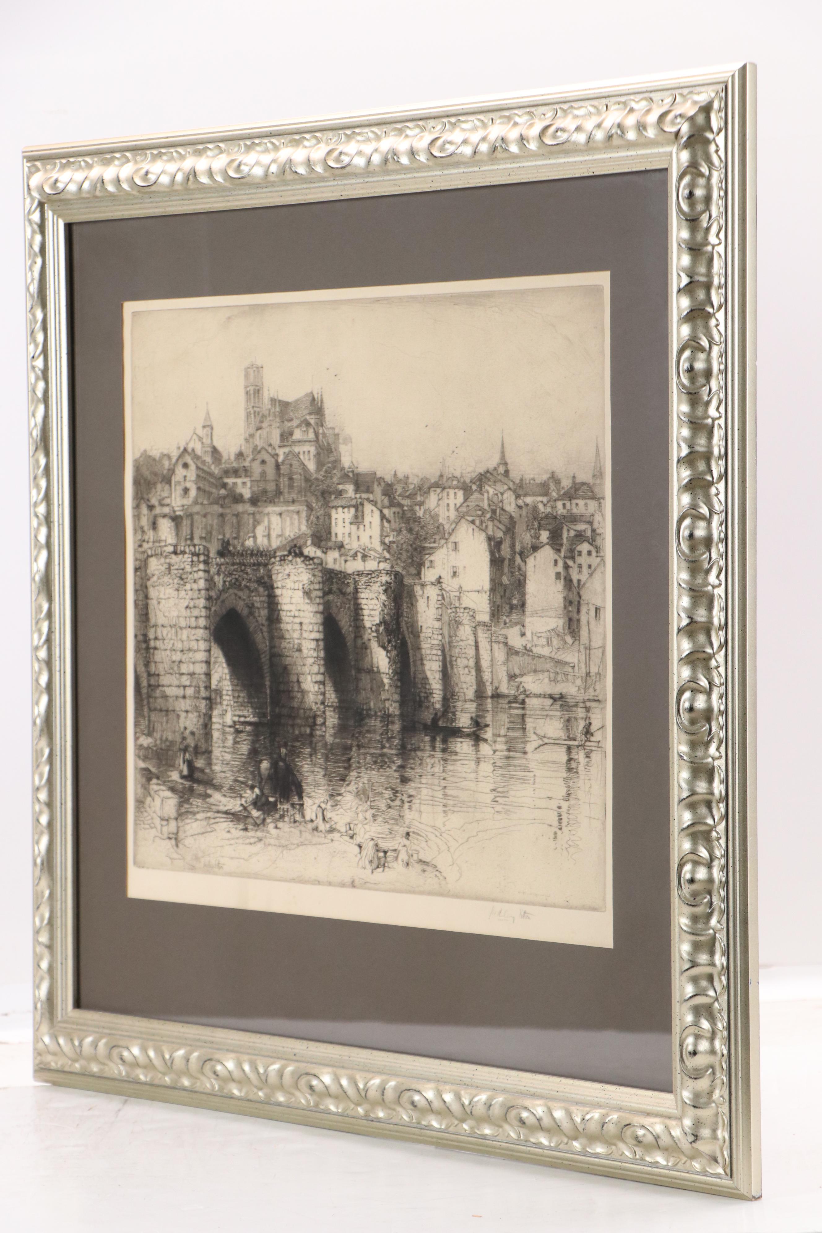 Hedley Fitton Etching "Pont Etienne," Late 19th Century