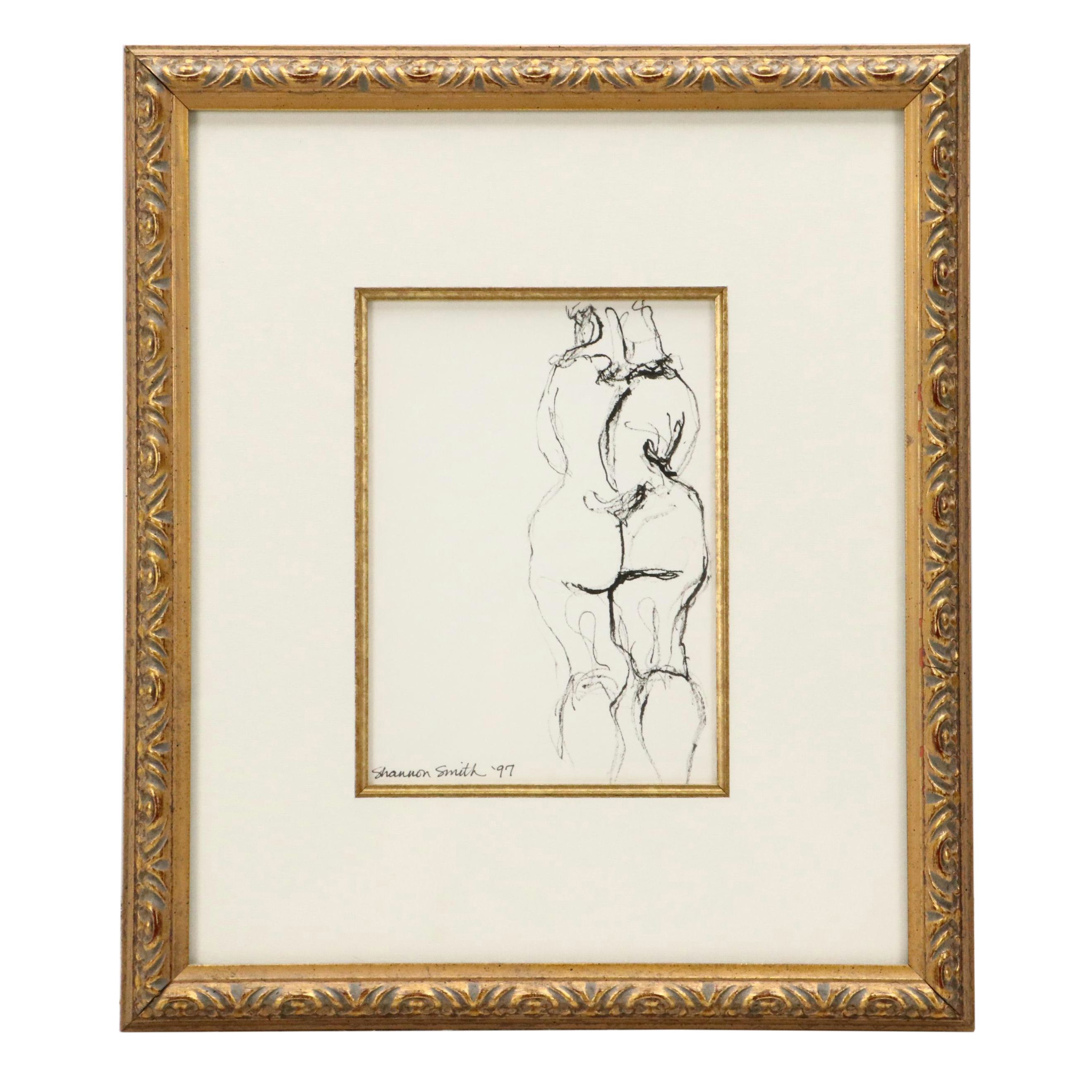 Shannon Smith Figurative Ink Drawing of Standing Nude, 1997