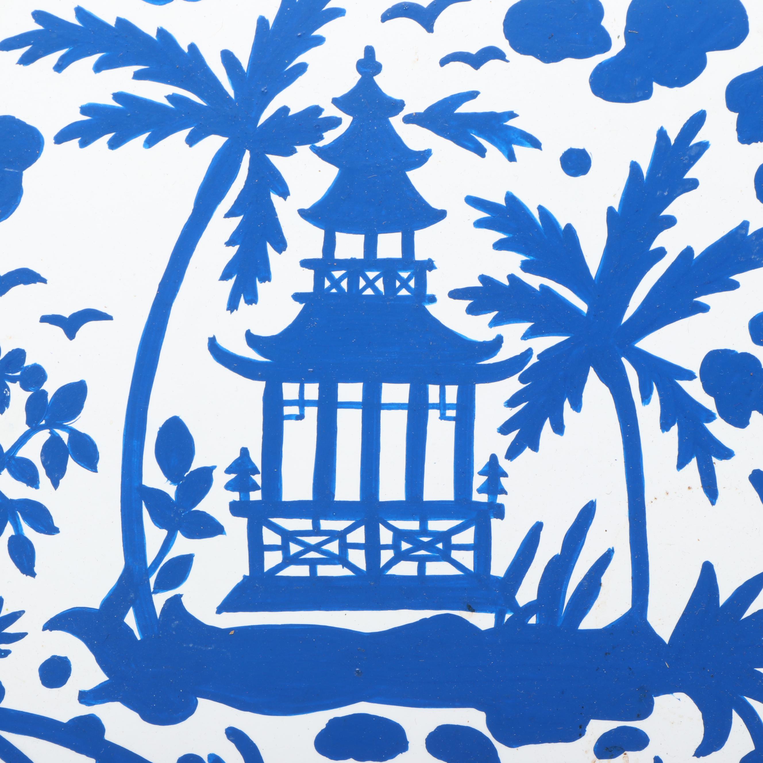 Bamboo Florida Tray, Tortoise Shell Plastic Bowl, and Polychrome Metal Plate