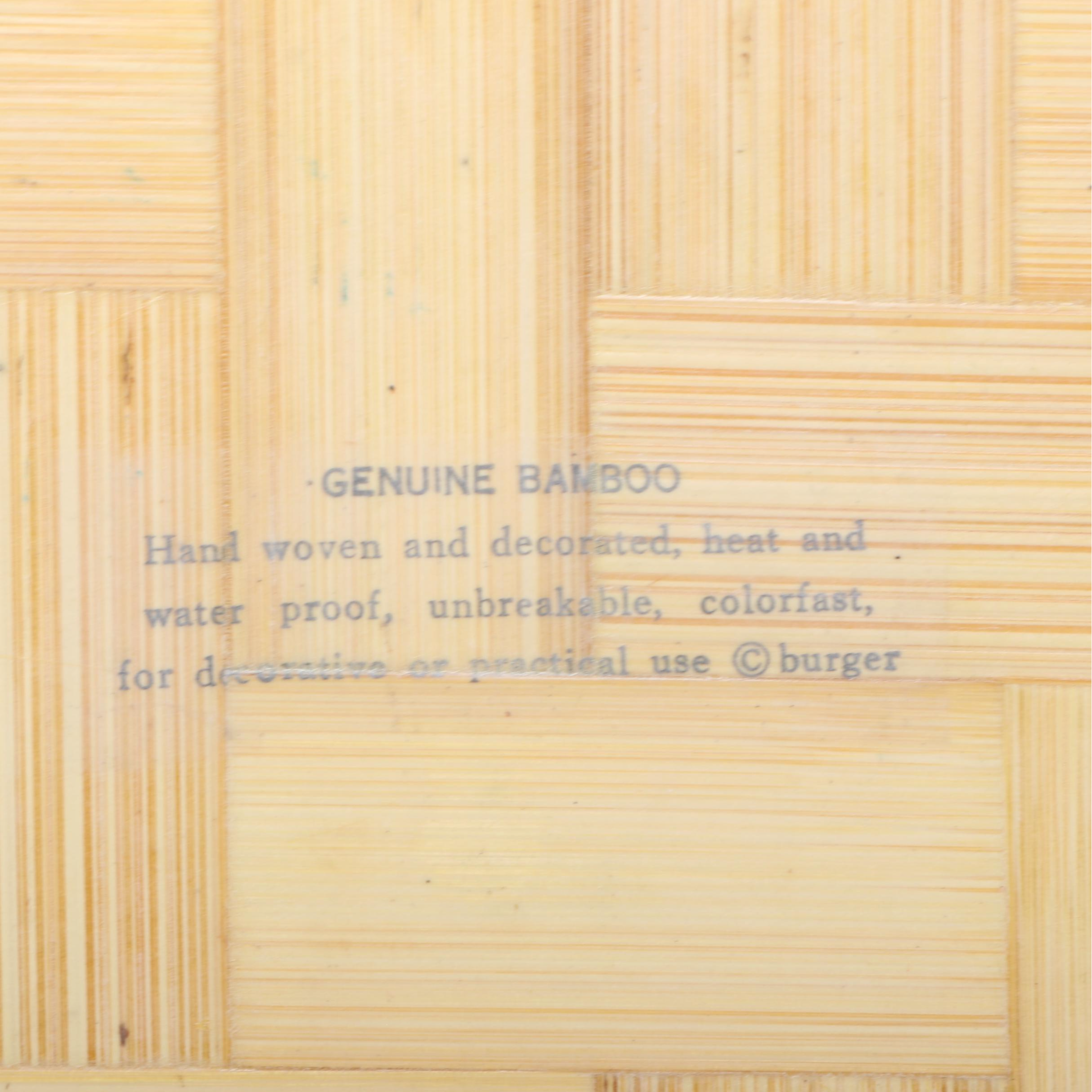 Bamboo Florida Tray, Tortoise Shell Plastic Bowl, and Polychrome Metal Plate