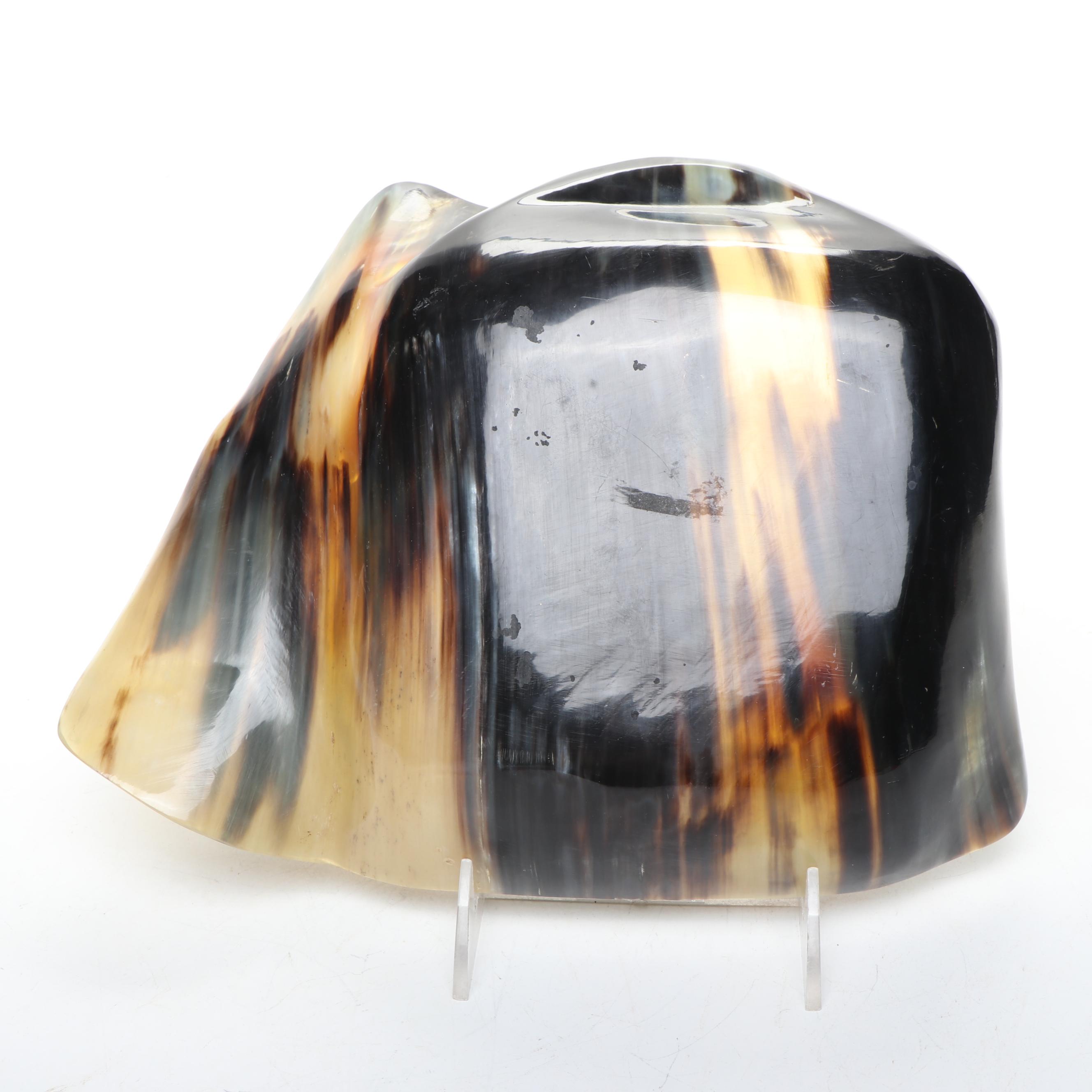 Bamboo Florida Tray, Tortoise Shell Plastic Bowl, and Polychrome Metal Plate