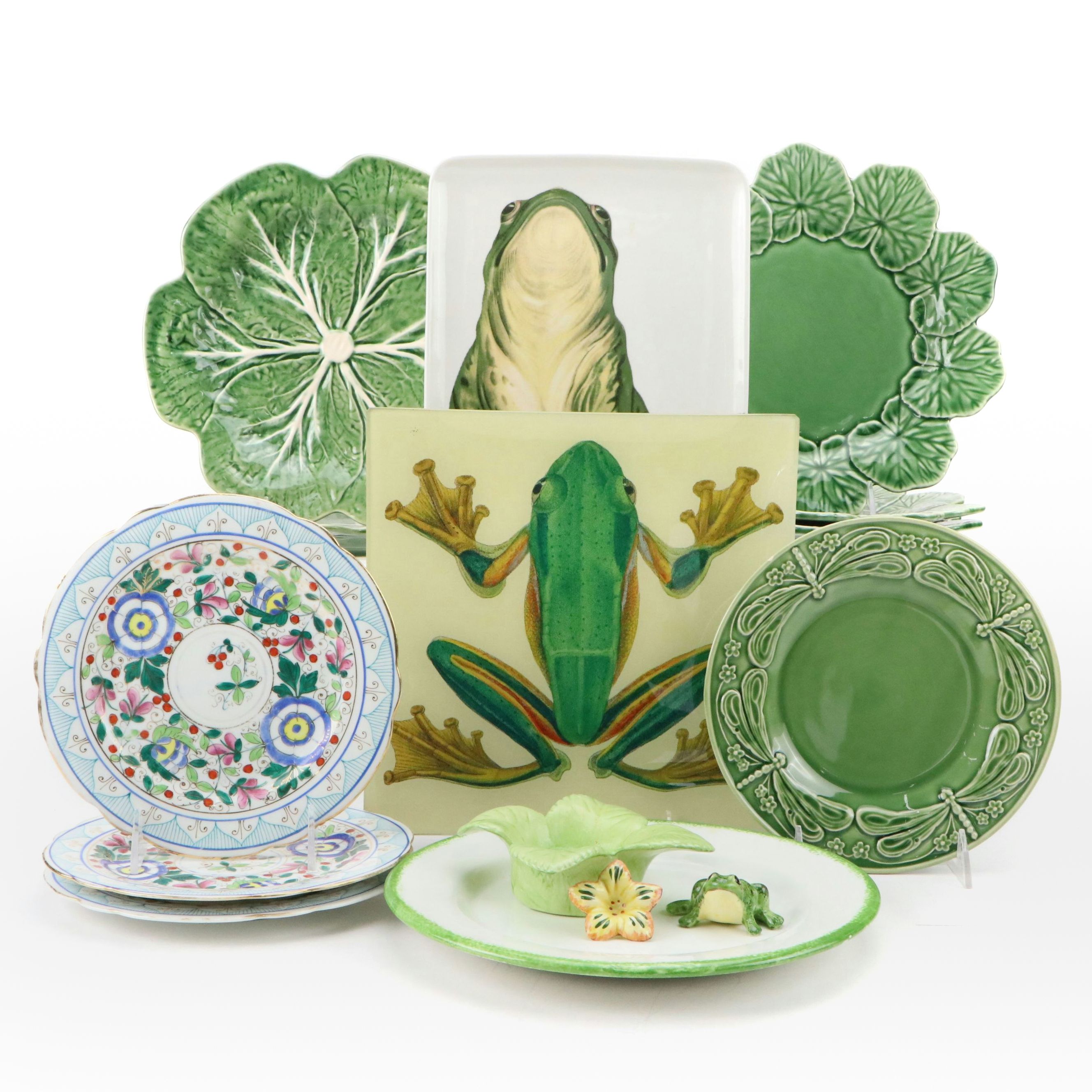 Bordallo Pinheiro Portuguese Green and Austrian Porcelain Plates