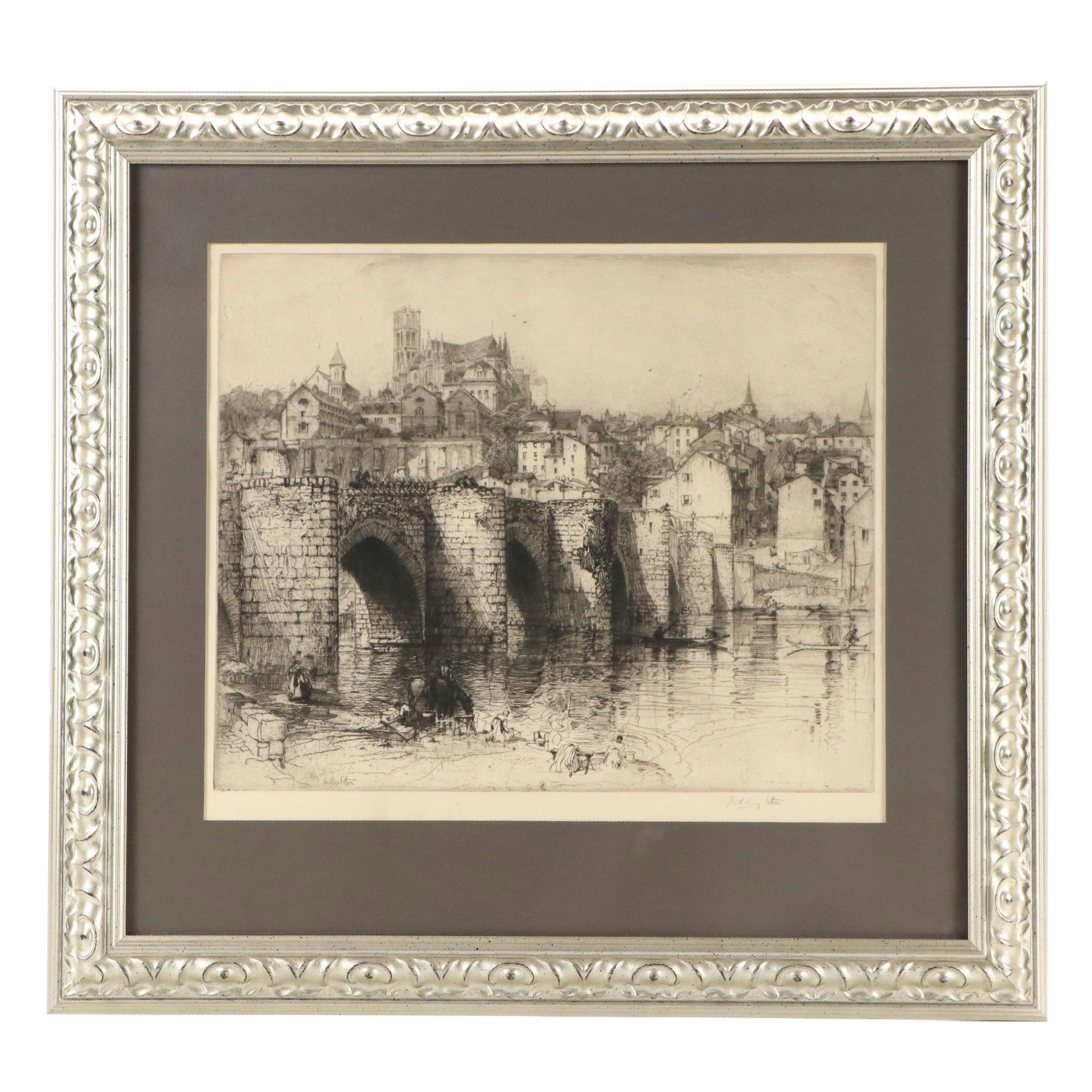 Hedley Fitton Etching "Pont Etienne," Late 19th Century