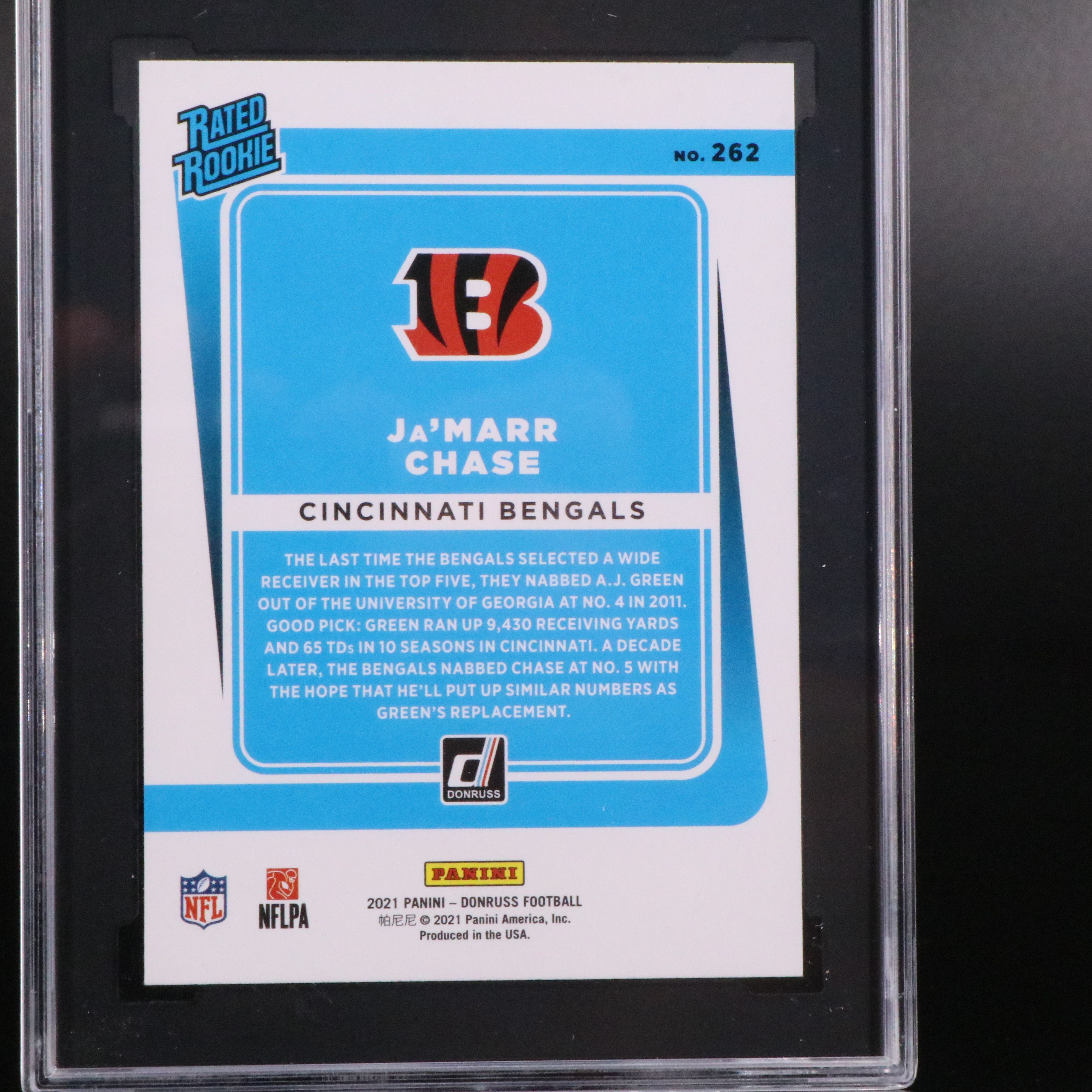 2021 Donruss Ja’Marr Chase Cincinnati Bengals Rated Rookie Card Graded SGC 10