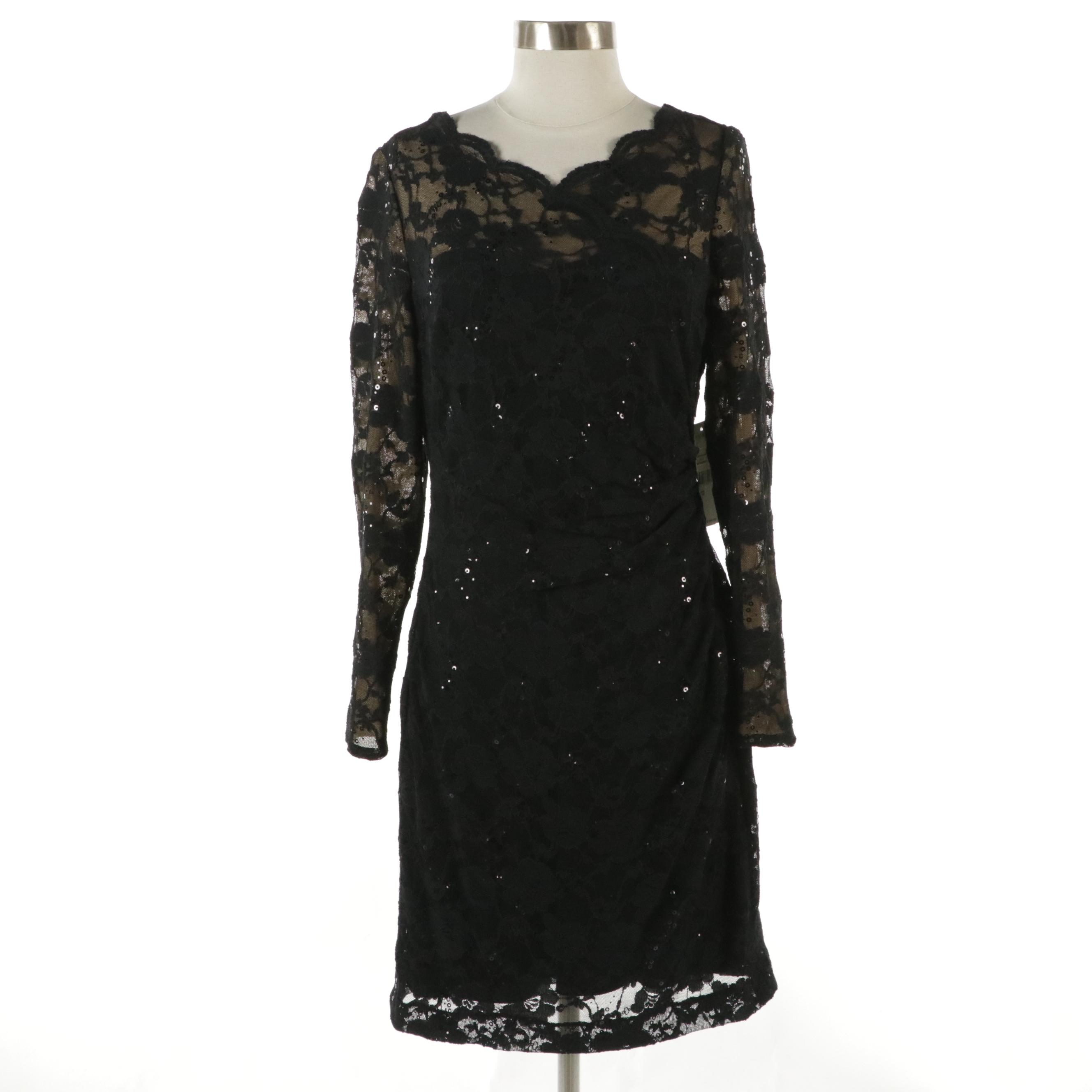 Lauren Ralph Lauren Illusion Bodice Sequin Lace Ruched Dress