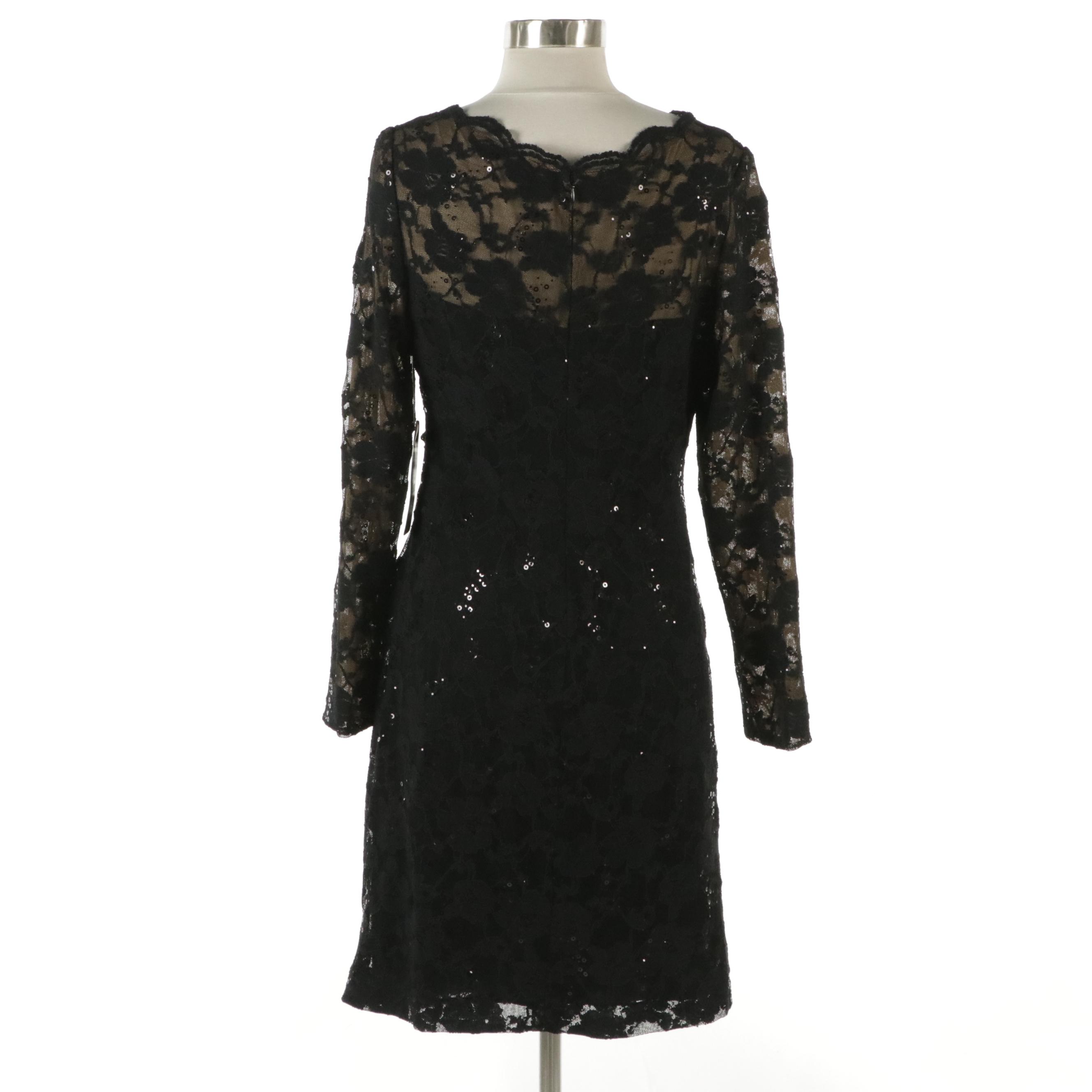 Lauren Ralph Lauren Illusion Bodice Sequin Lace Ruched Dress