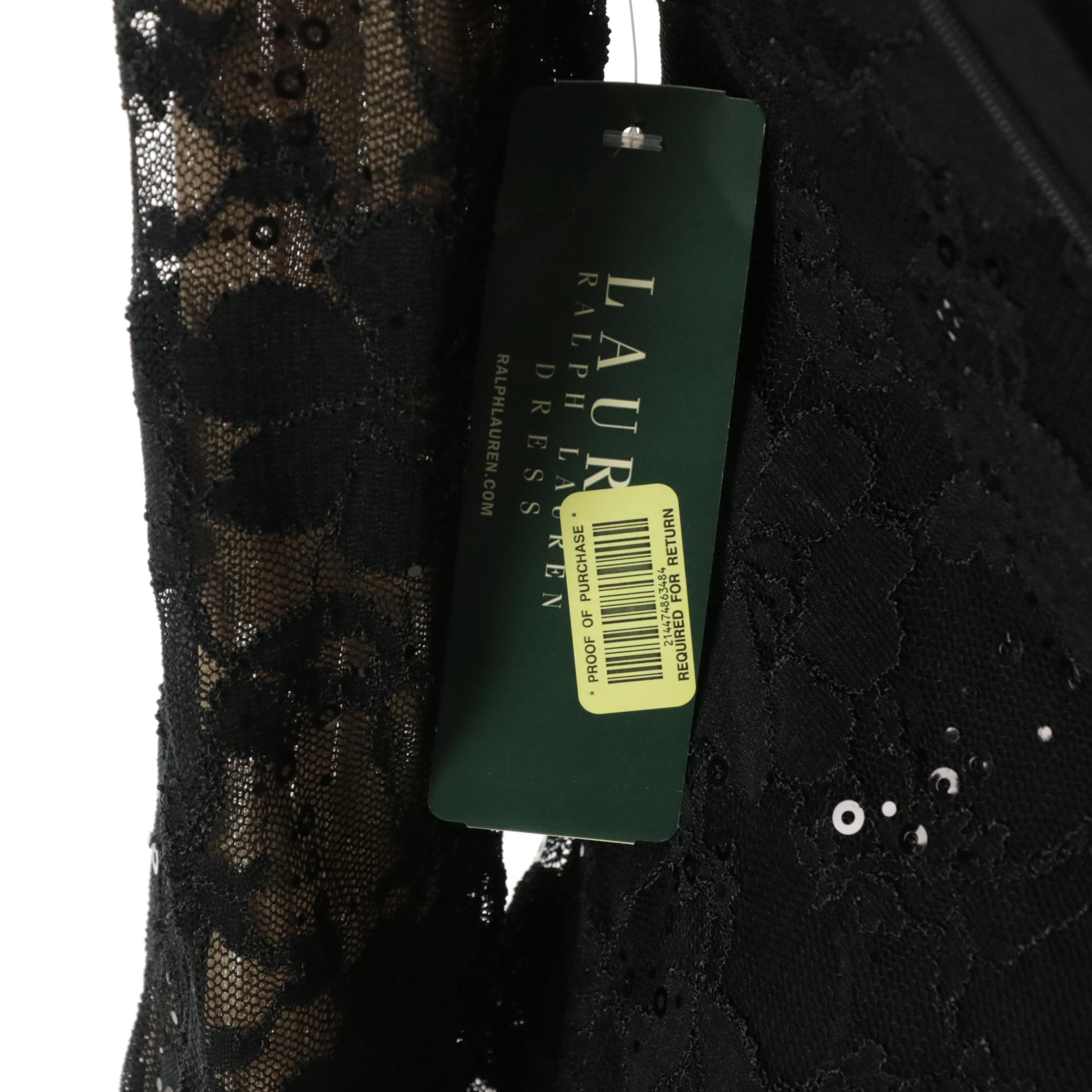 Lauren Ralph Lauren Illusion Bodice Sequin Lace Ruched Dress