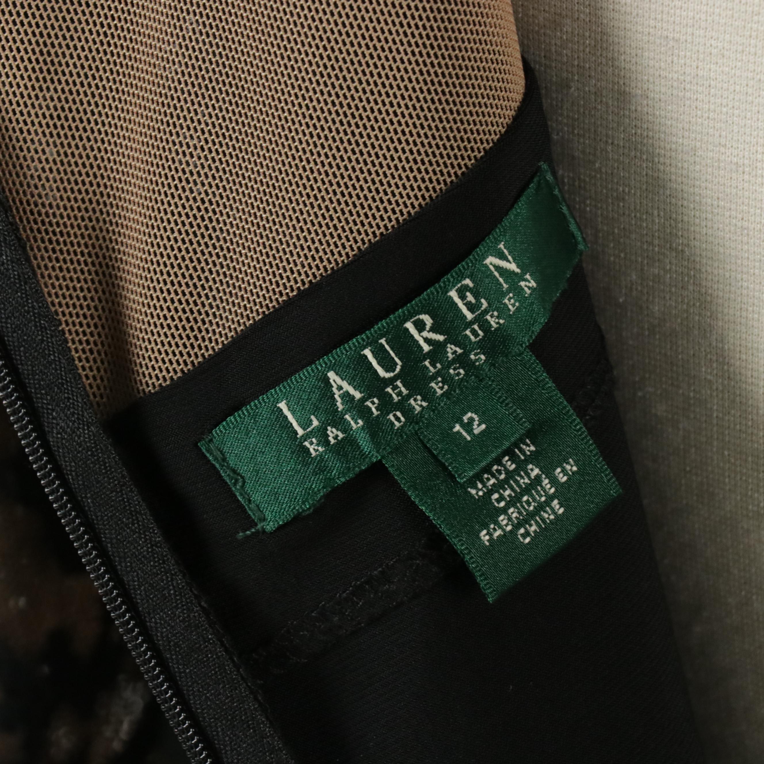 Lauren Ralph Lauren Illusion Bodice Sequin Lace Ruched Dress