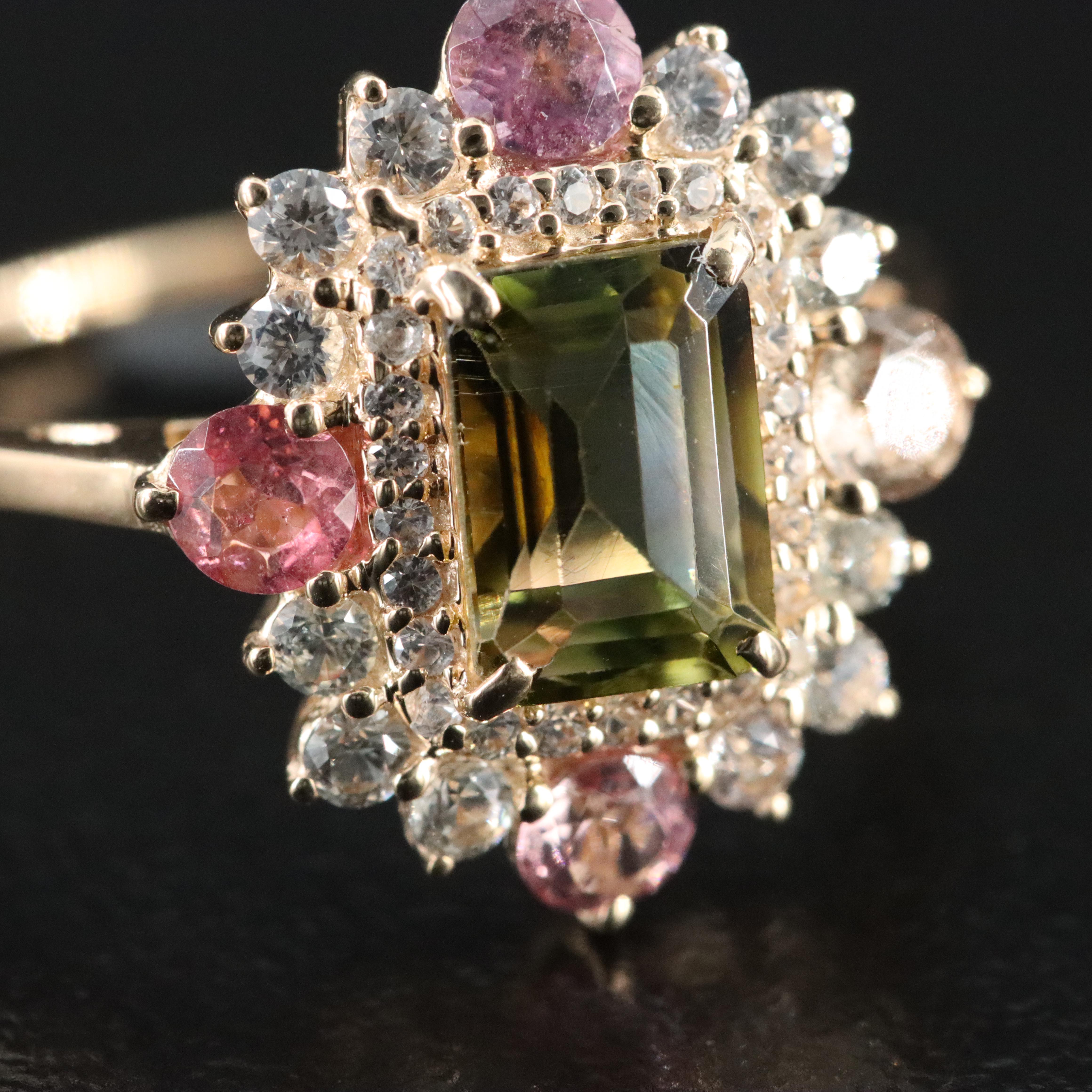 14K Tourmaline and White Sapphire Ring