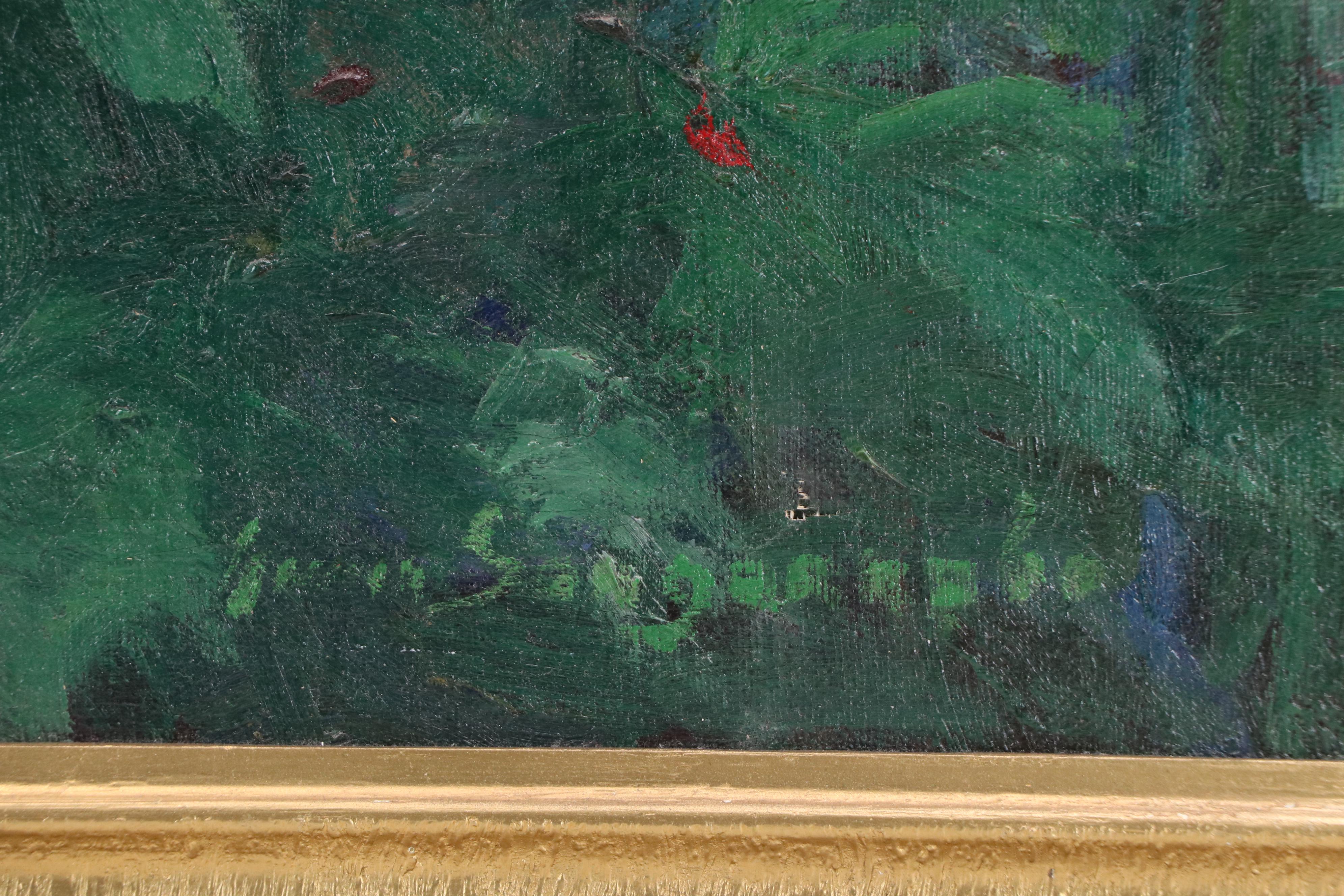 Emma Eyles Sangernebo Oil Painting of Impressionistic Hollyhocks, 1938