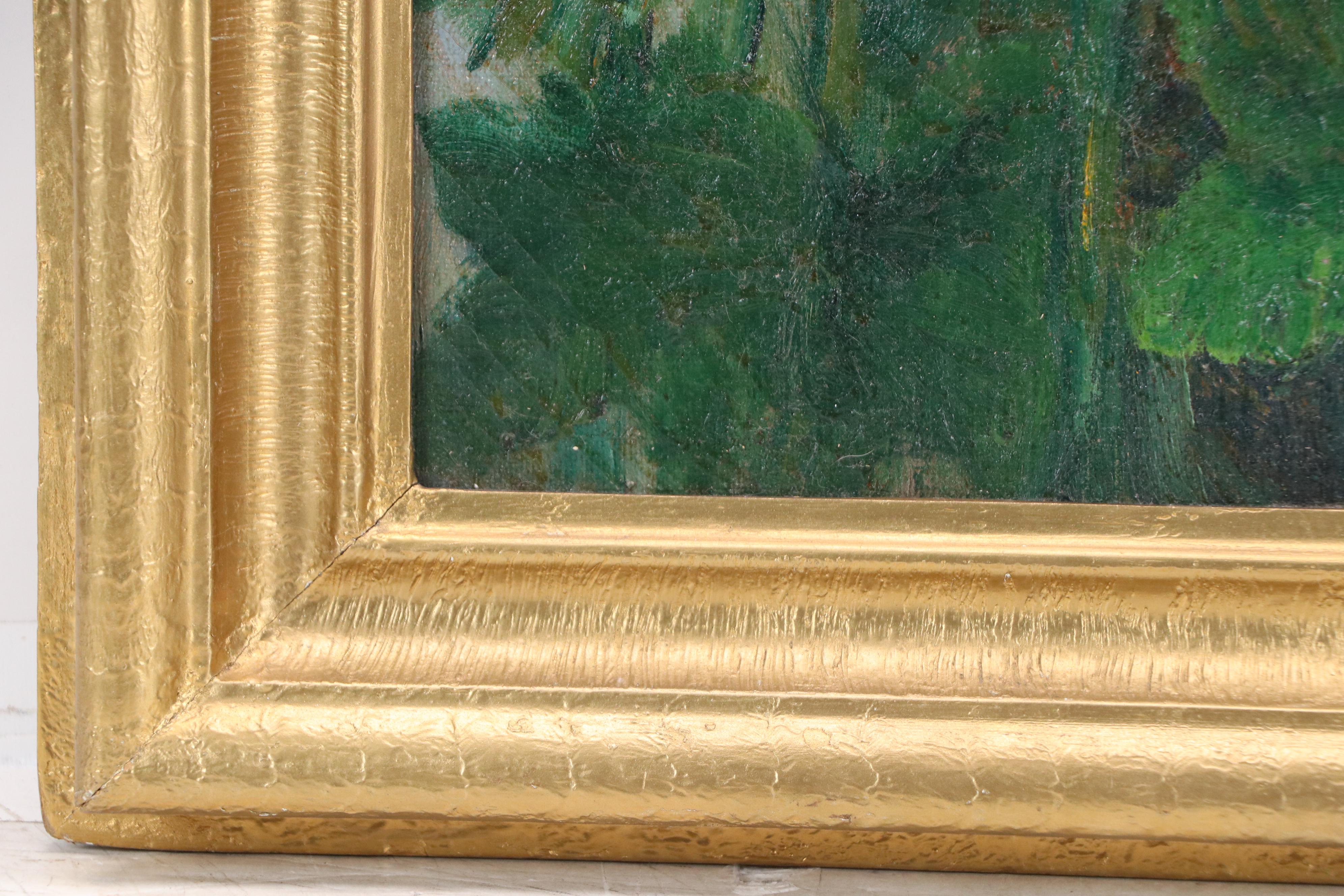 Emma Eyles Sangernebo Oil Painting of Impressionistic Hollyhocks, 1938