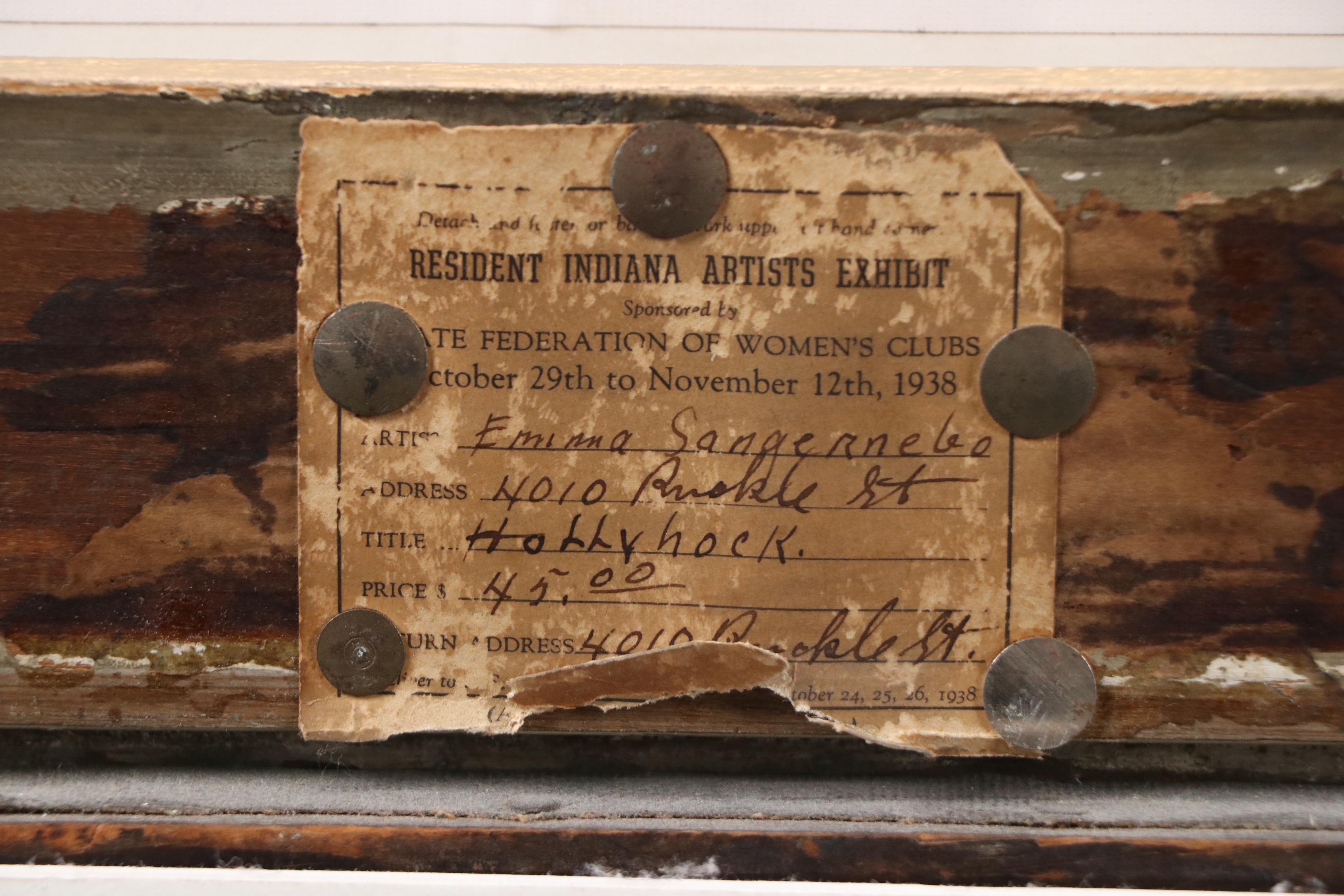 Emma Eyles Sangernebo Oil Painting of Impressionistic Hollyhocks, 1938