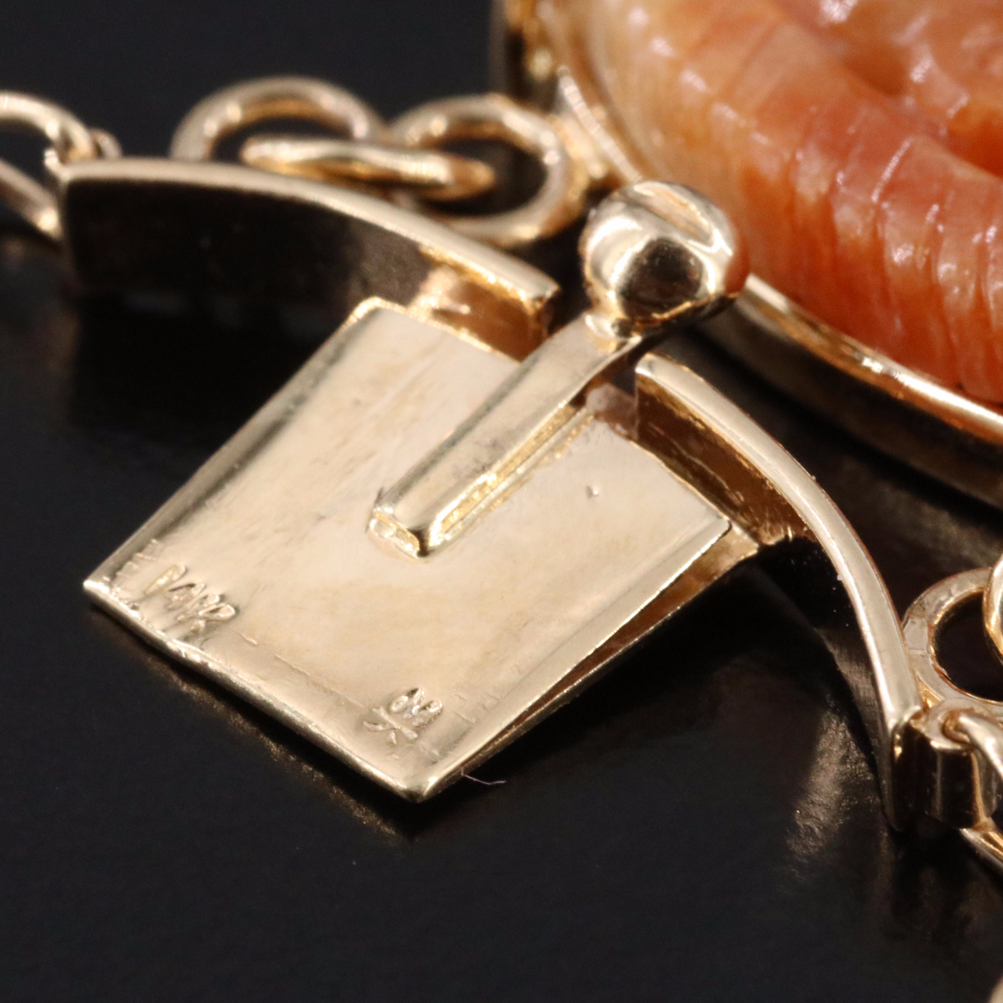 14K Carved Jadeite Panel Bracelet with Yin-Yang and Longevity Symbols