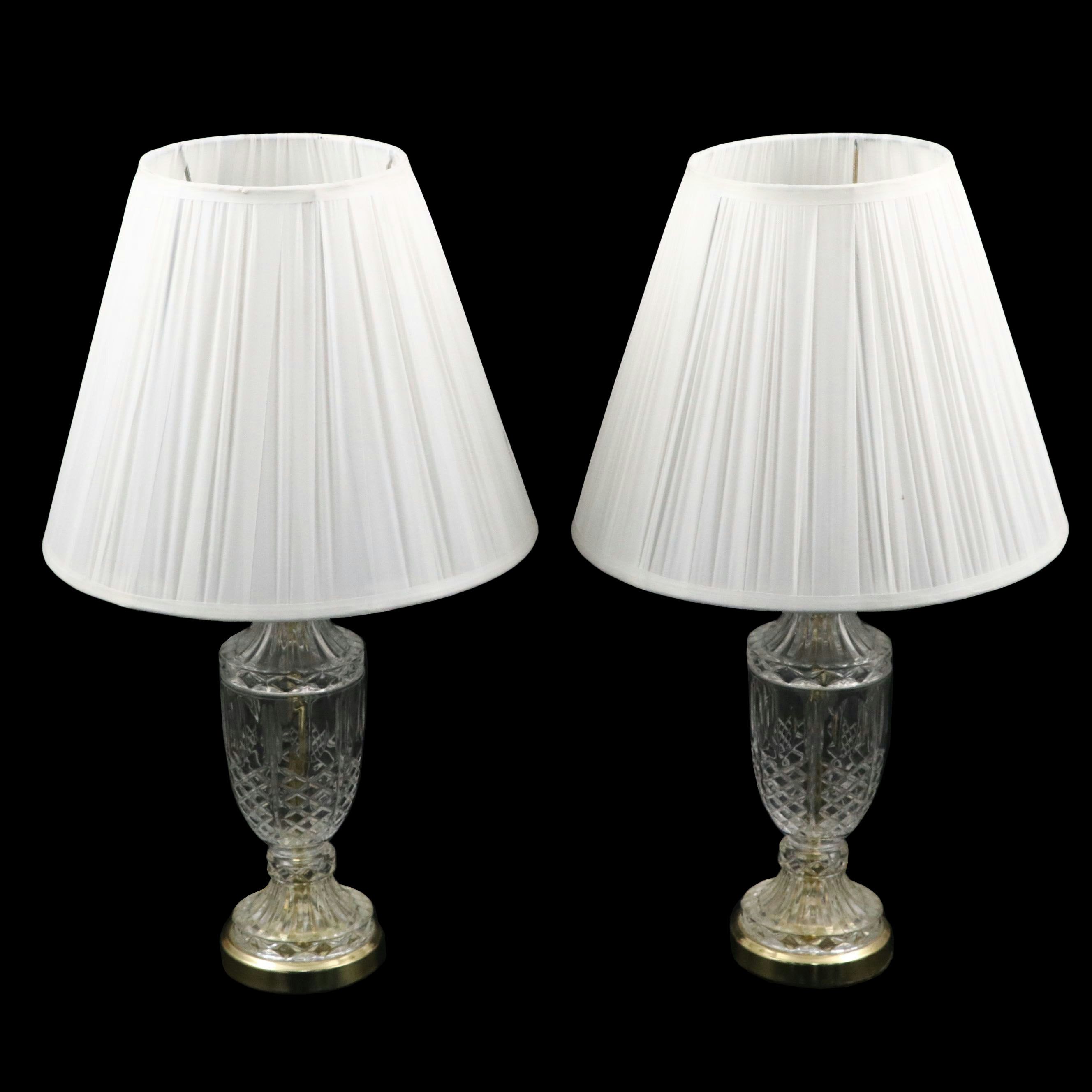 Pair of Glass Vase Accent Lamps with Pleated Bell Shades