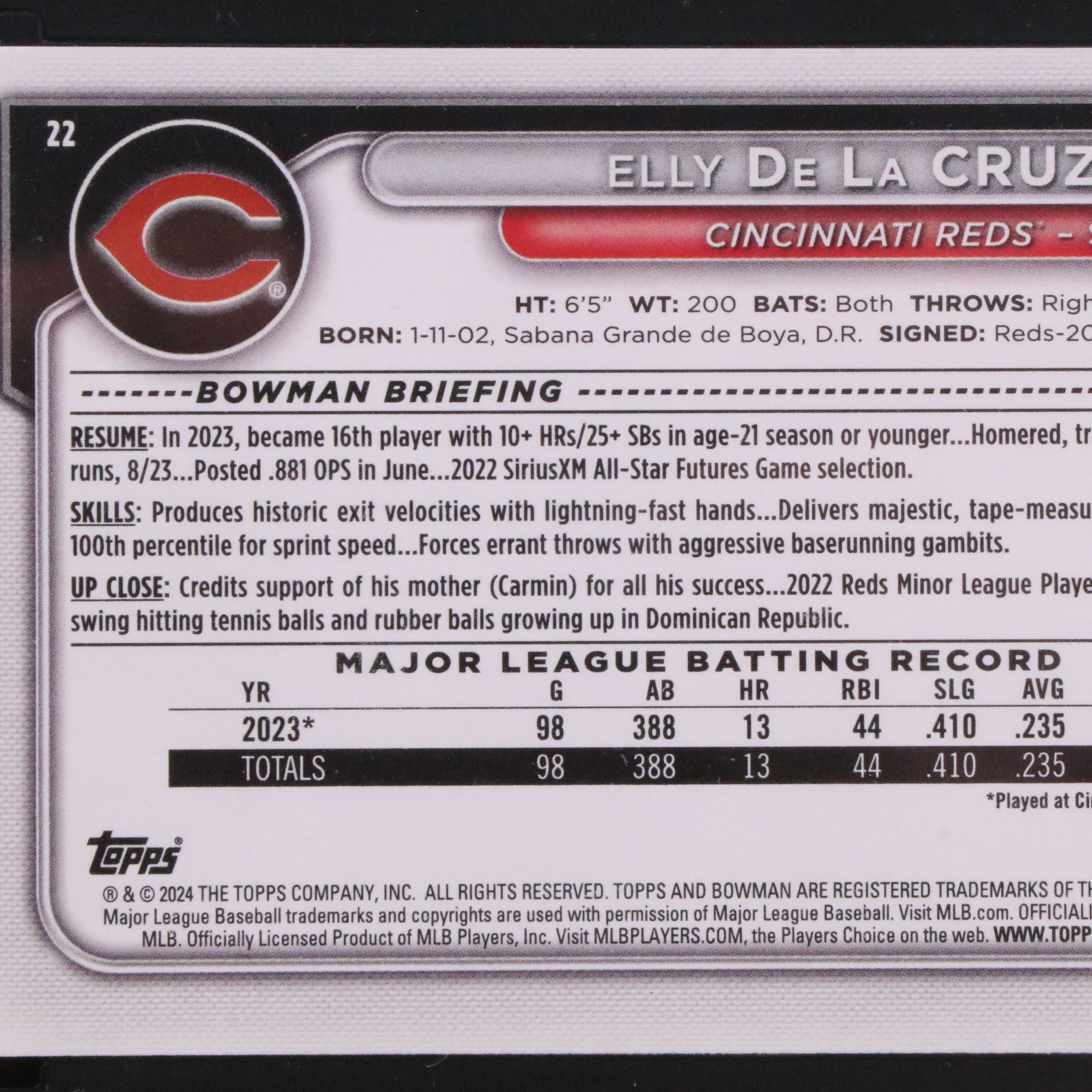 2024 Bowman Elly De La Cruz Cincinnati Reds Rookie Card Graded SGC 10