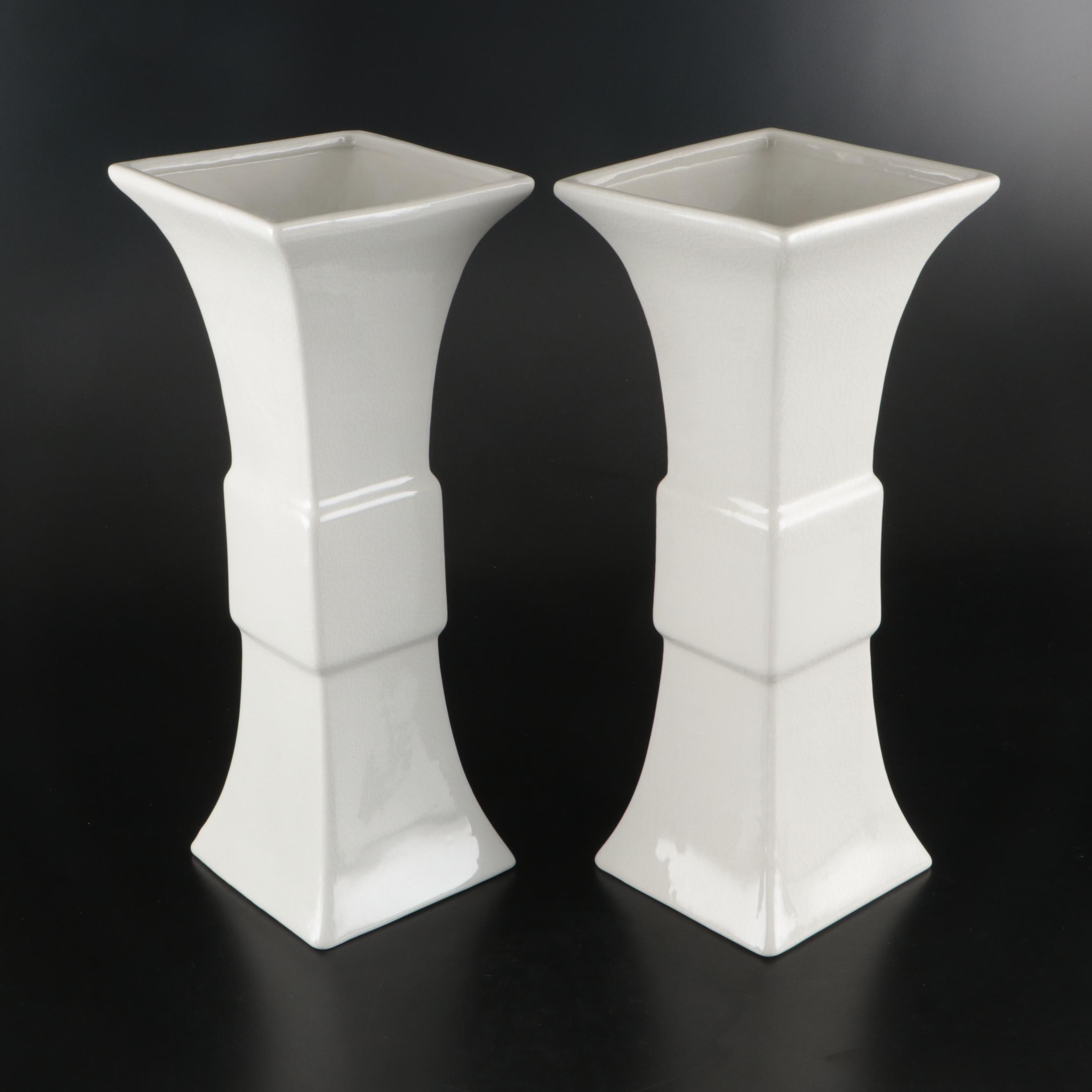 Global Views Ceramic Column Vases with Chinese Famille Rose Porcelain Planter