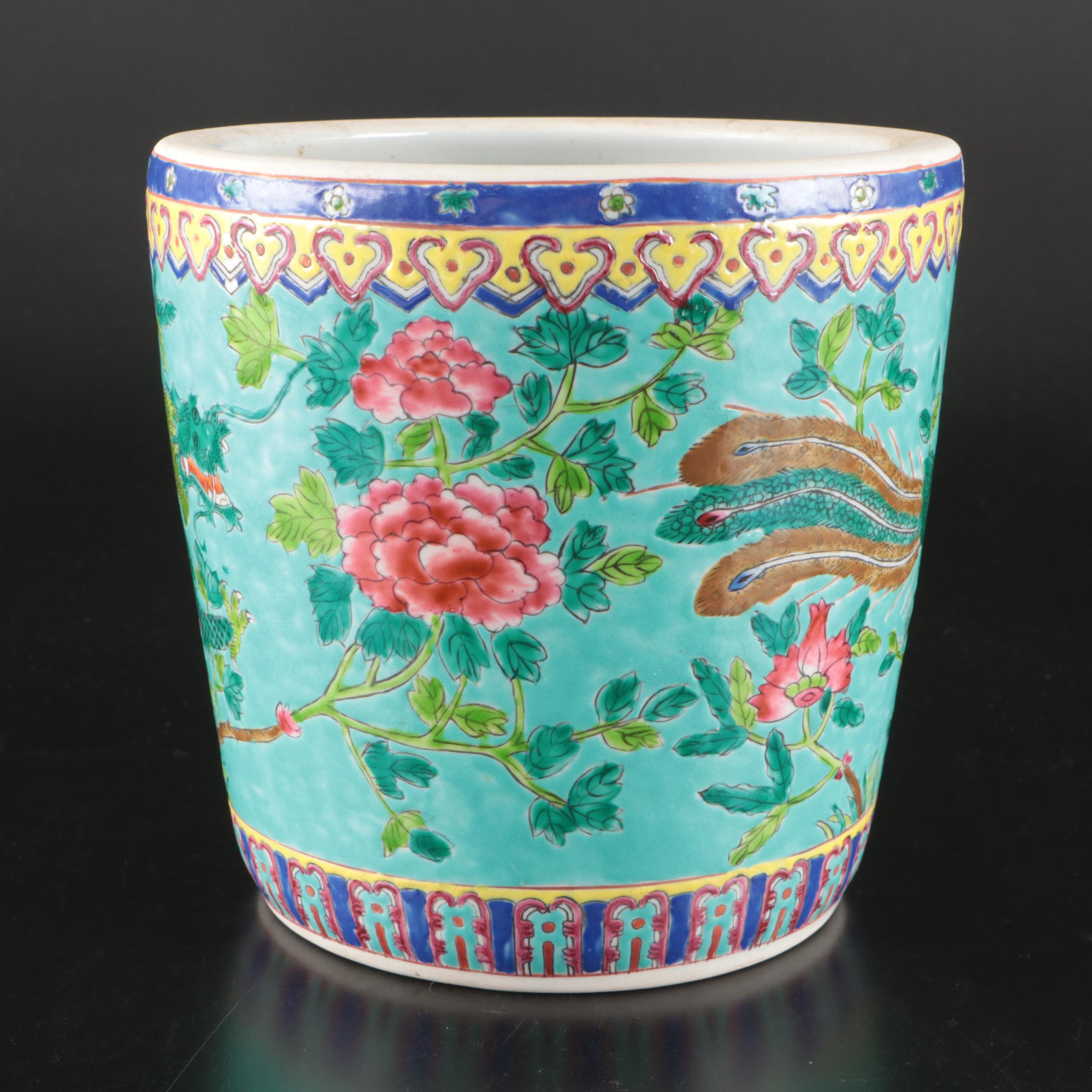 Global Views Ceramic Column Vases with Chinese Famille Rose Porcelain Planter