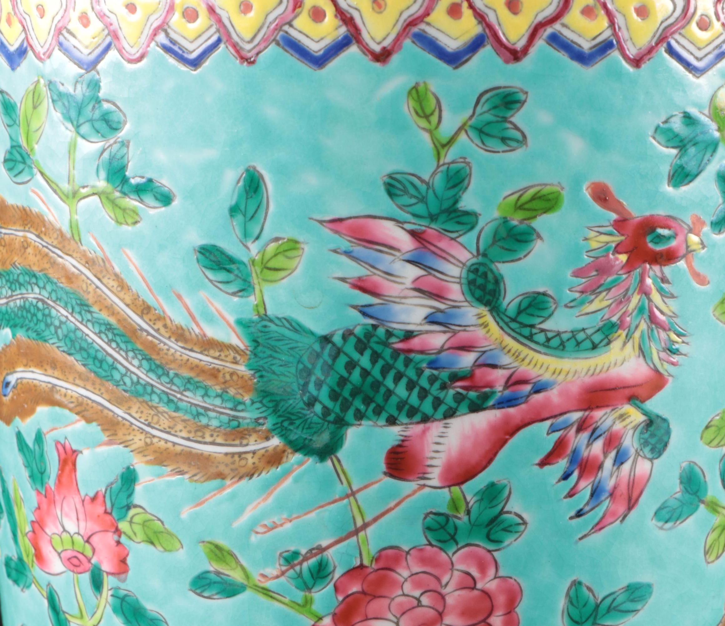 Global Views Ceramic Column Vases with Chinese Famille Rose Porcelain Planter