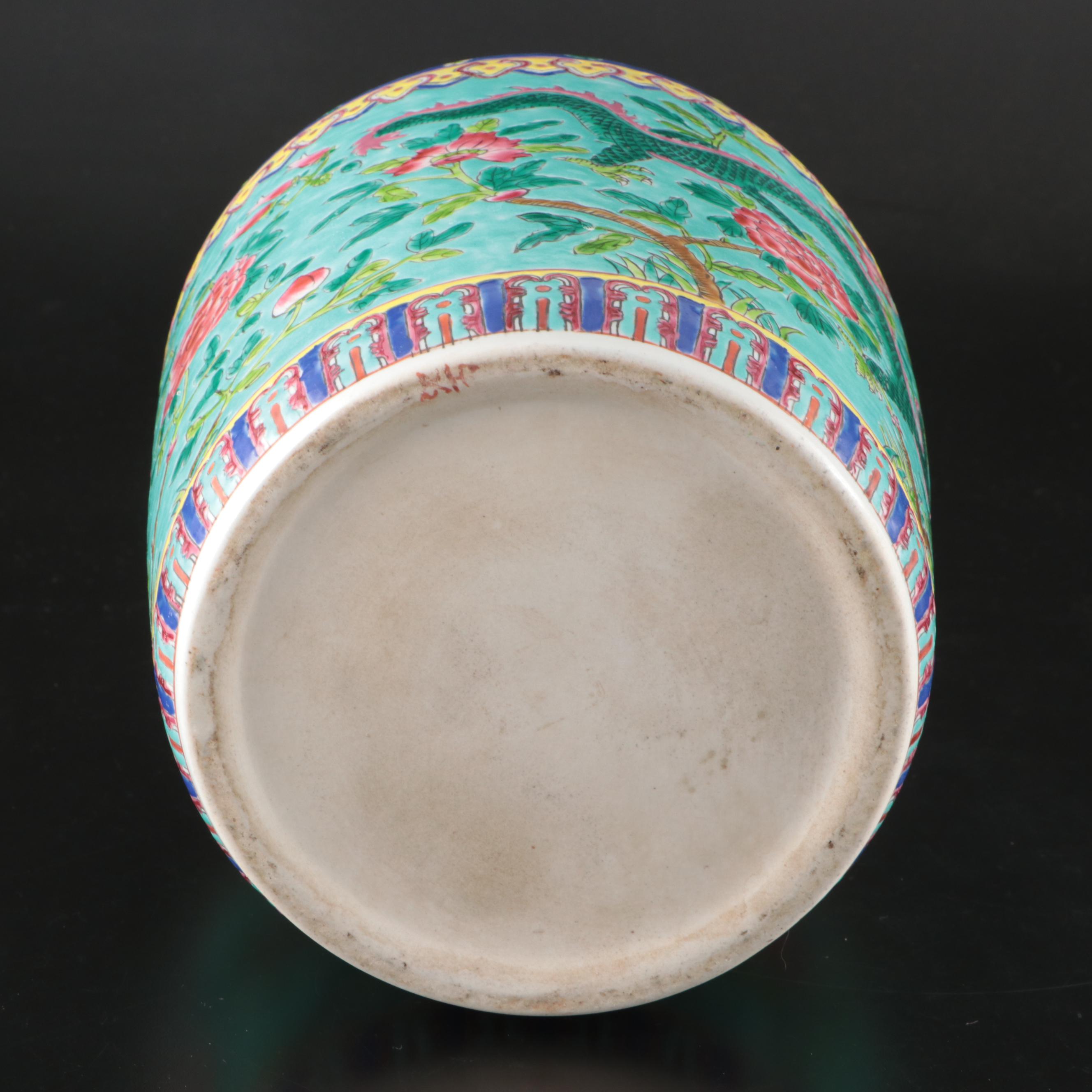 Global Views Ceramic Column Vases with Chinese Famille Rose Porcelain Planter