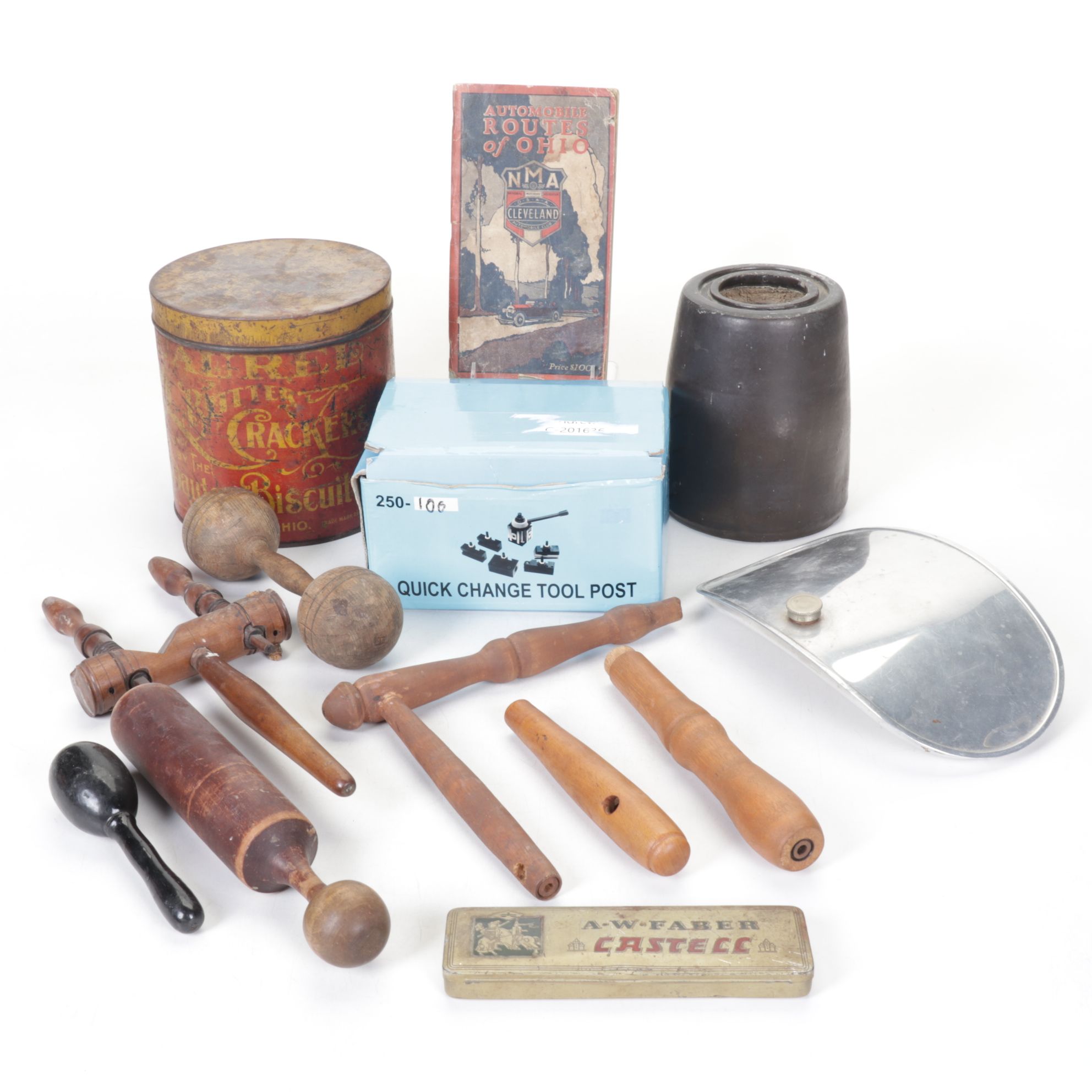 Quick Change Tool Post Set with Vintage Wood, Metal, and Ceramic Decor Items