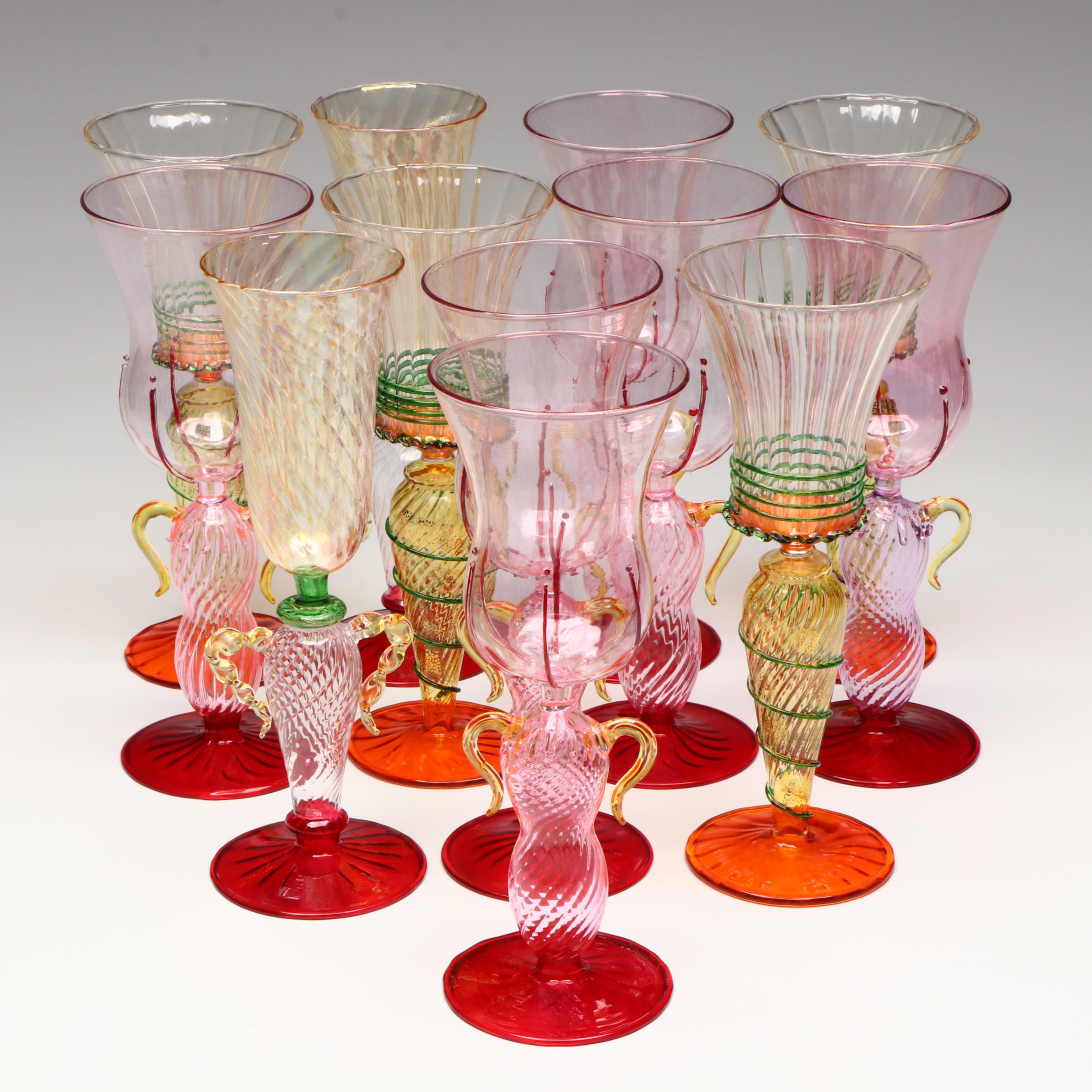 Venetian Murano Style Blown Art Glass Goblets