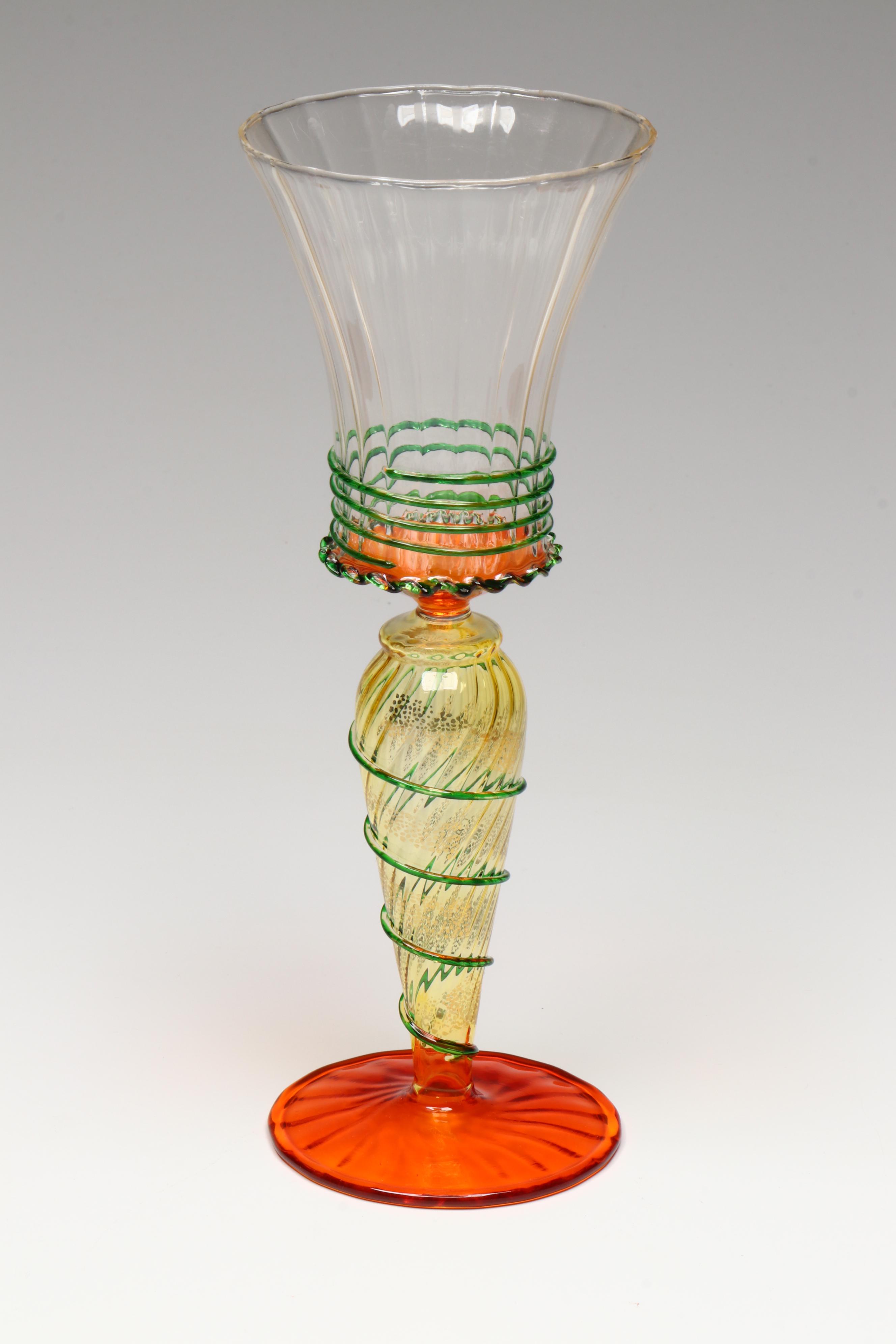 Venetian Murano Style Blown Art Glass Goblets