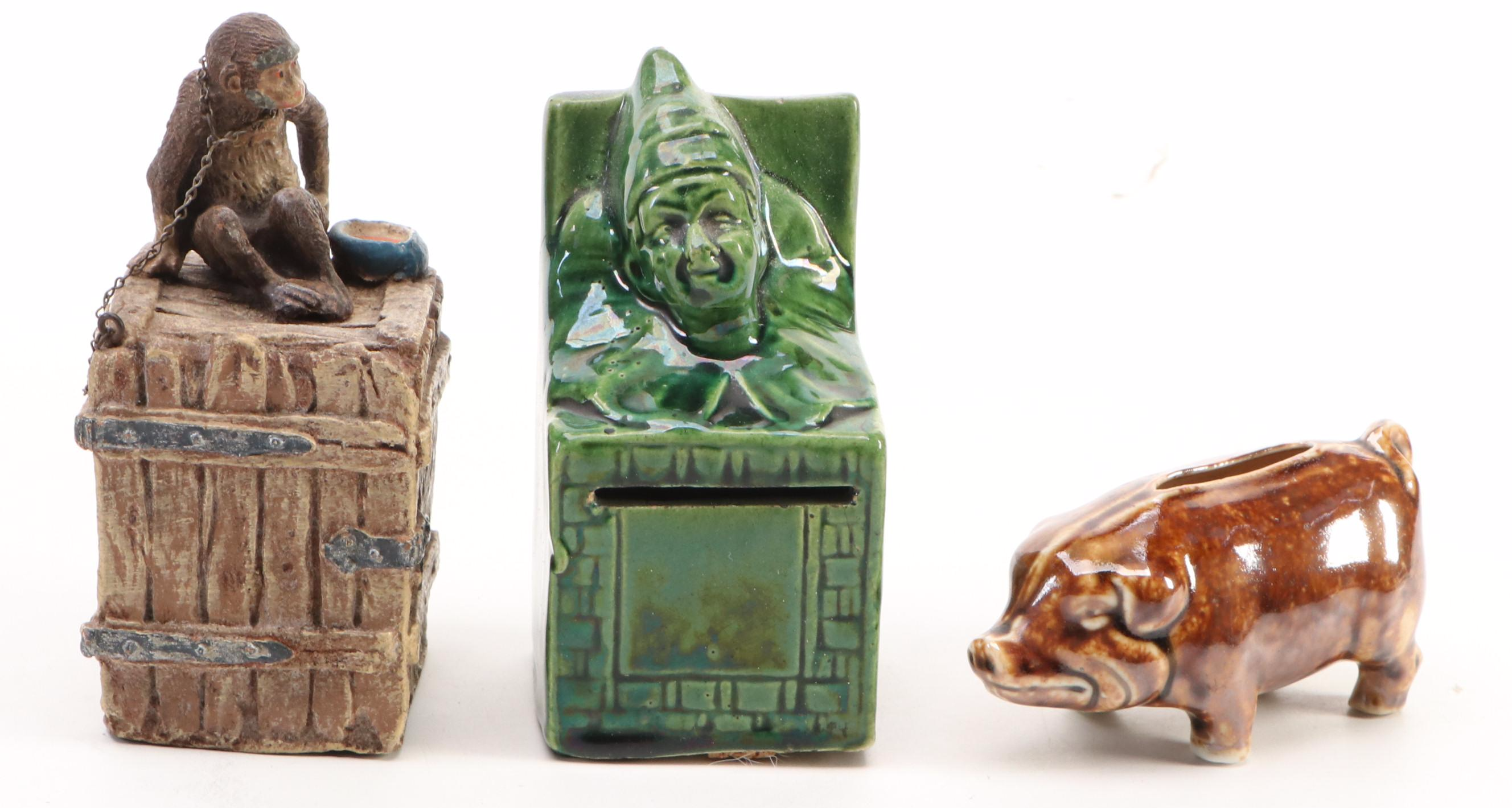 Jester, Monkey and Piggy Banks with Bus Toy