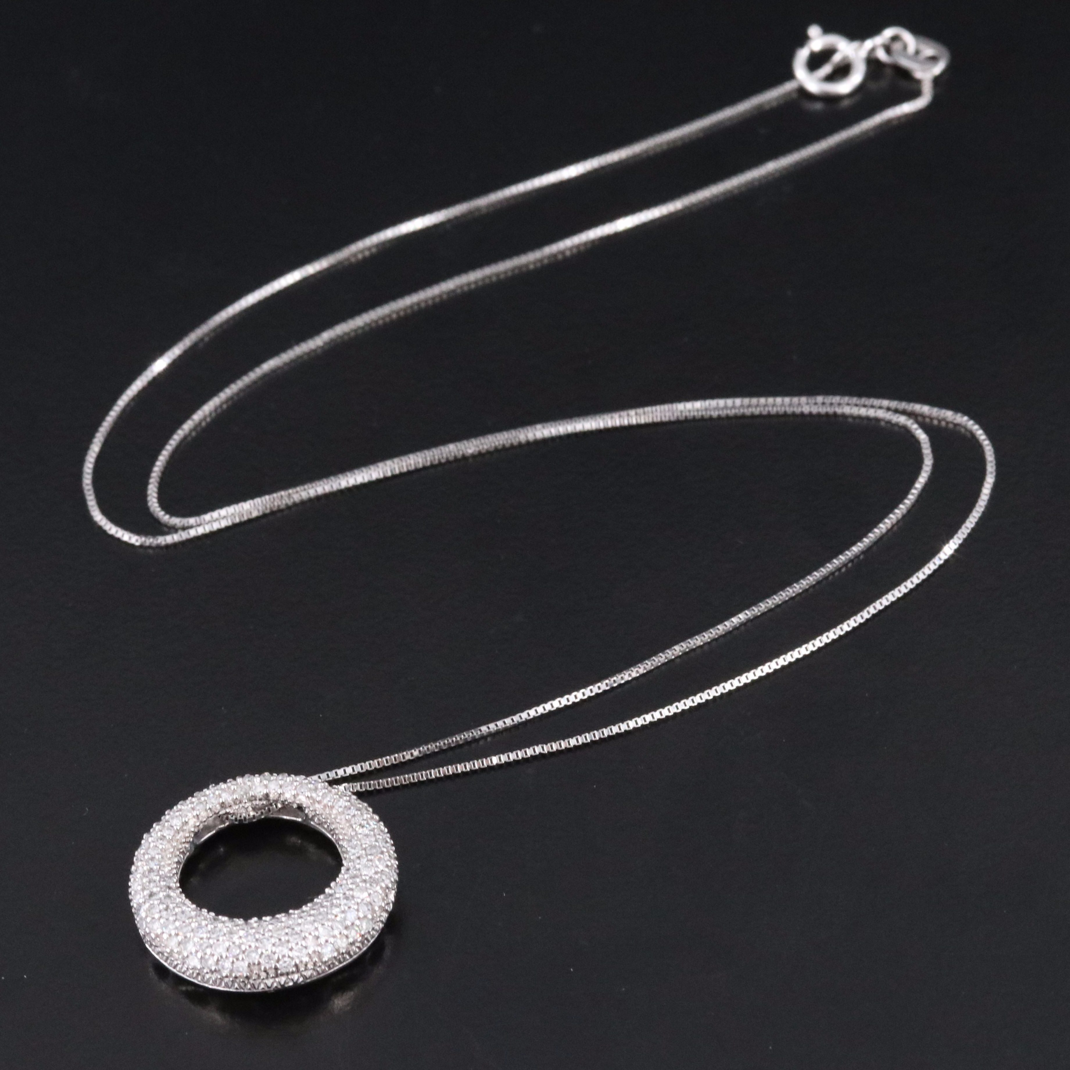 14K 0.38 CTW Pavé Diamond Graduated Circle Pendant Necklace