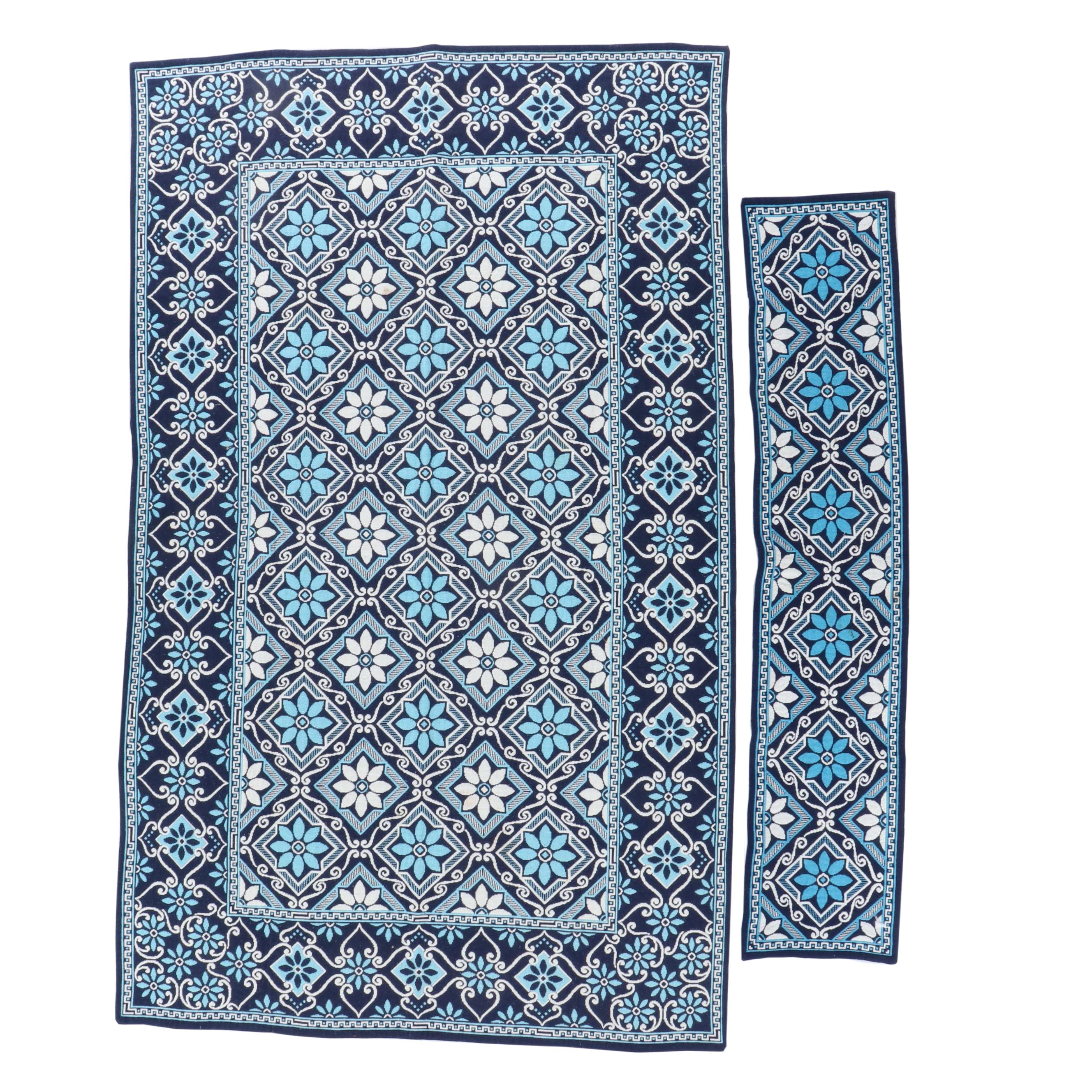 Handwoven Woolen Blue, White and Black Reversible Blanket Throw