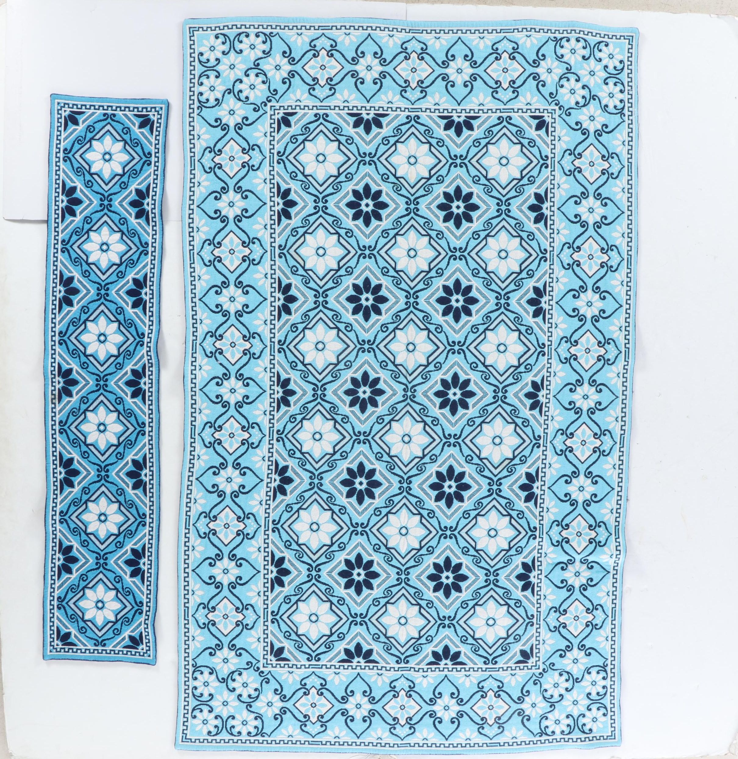 Handwoven Woolen Blue, White and Black Reversible Blanket Throw