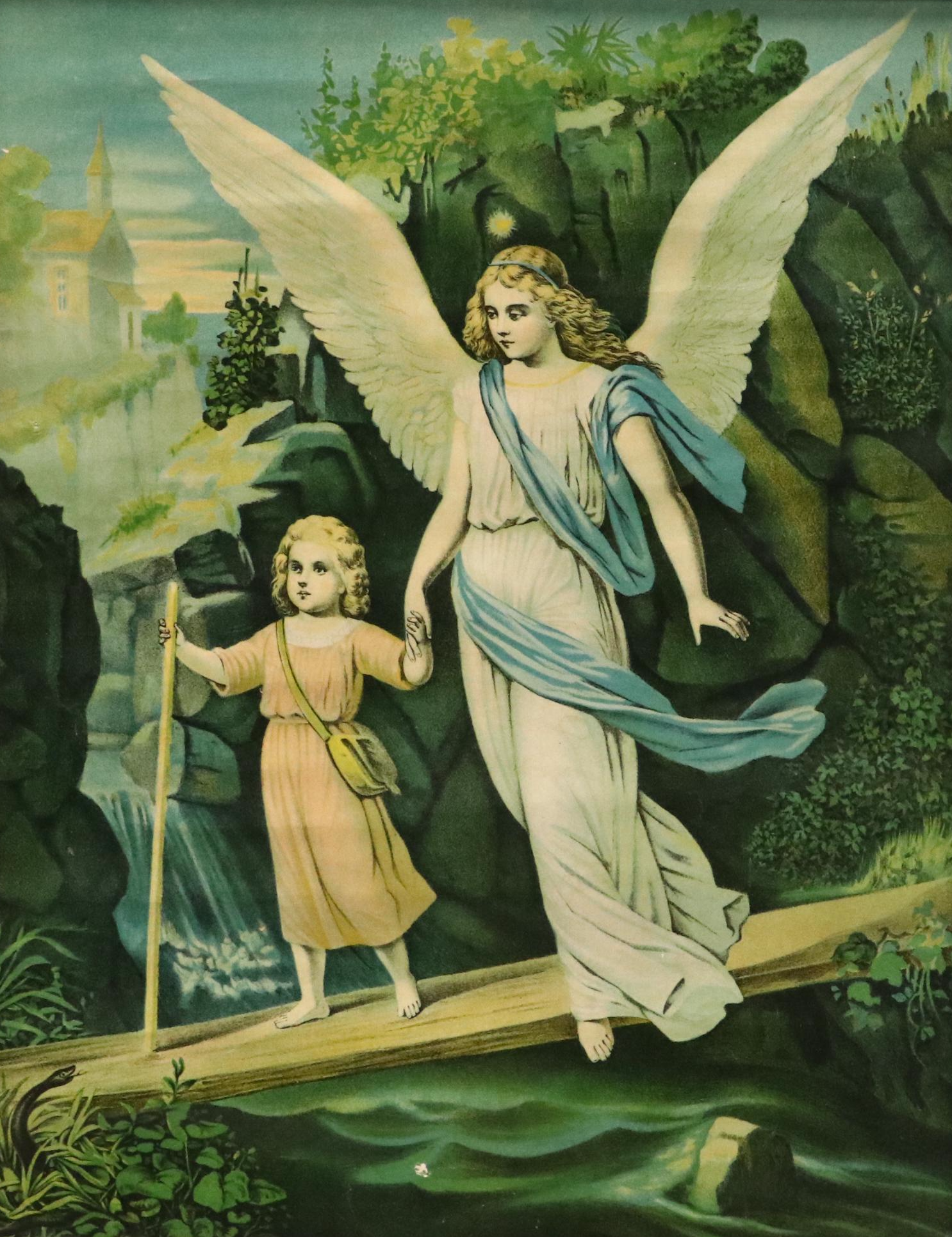 Victorian Chromolithograph "The Holy Guardian," Circa 1900