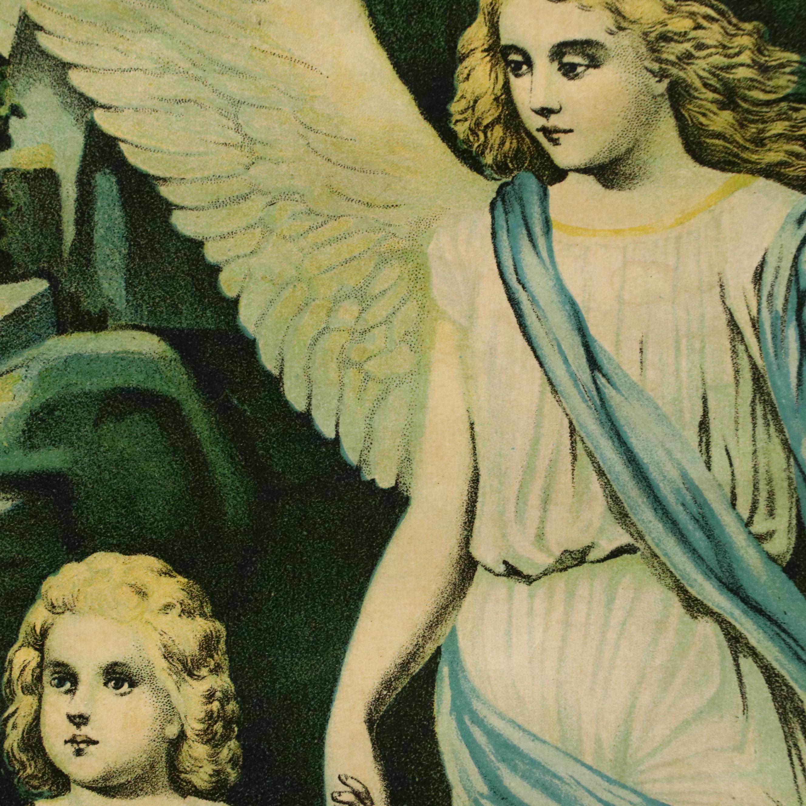 Victorian Chromolithograph "The Holy Guardian," Circa 1900