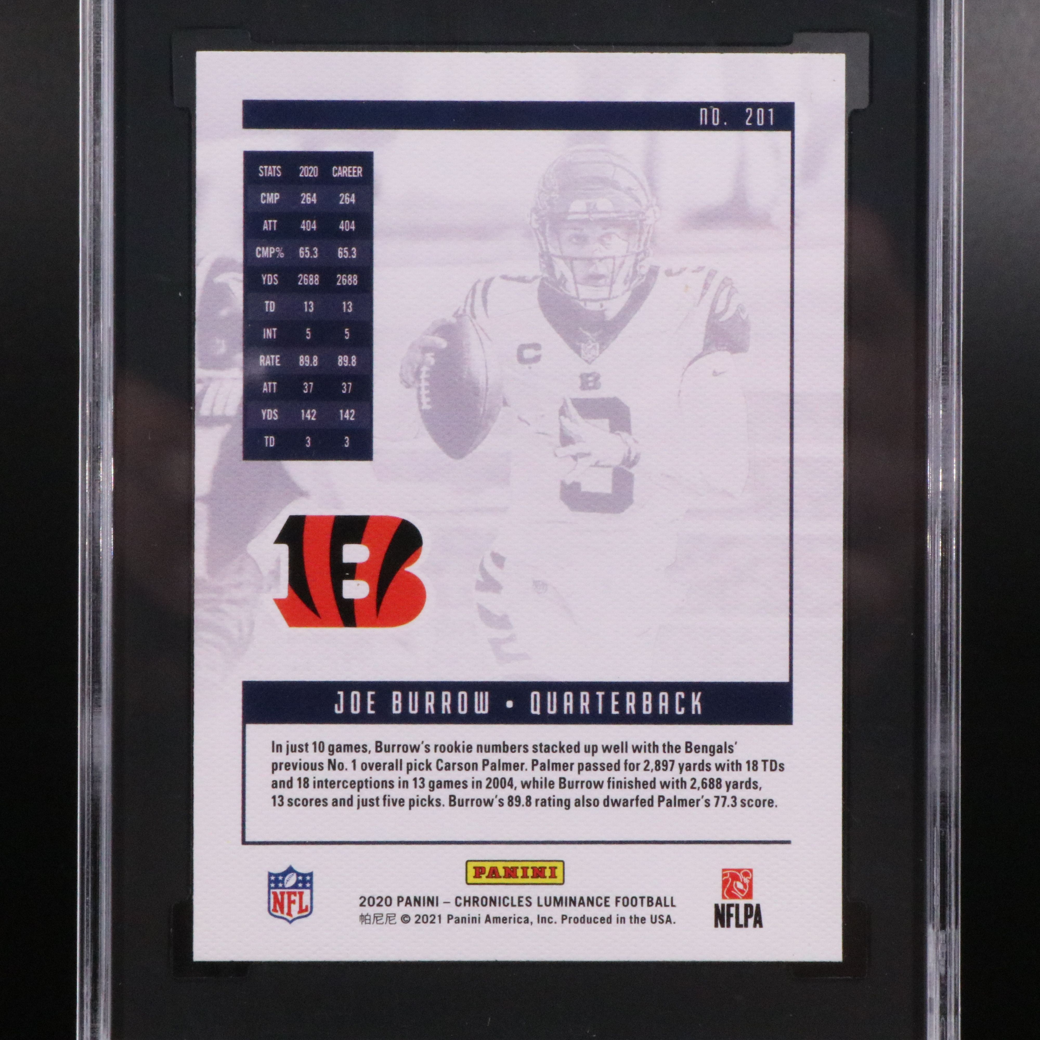 2020 Panini Chronicles Joe Burrow Luminance Rookie Football Card Graded SGC 10